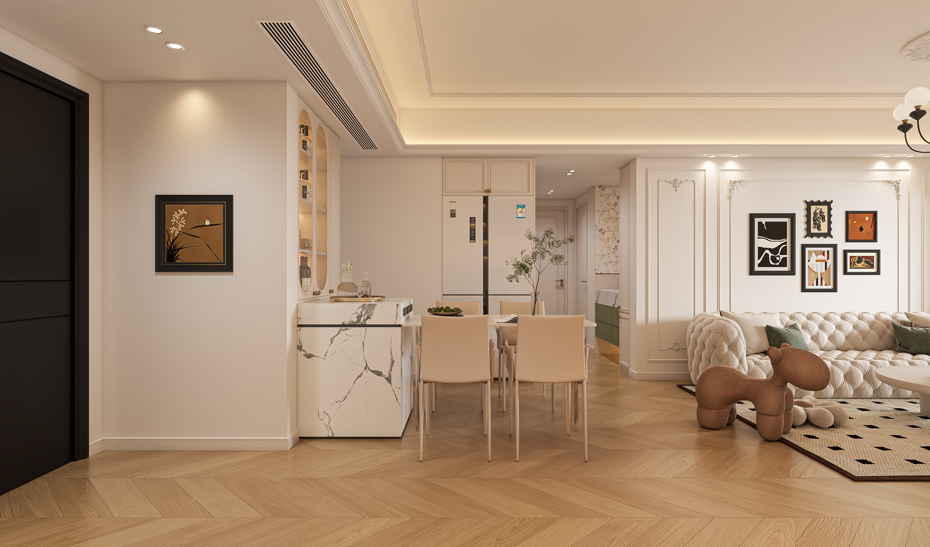 法式奶油客餐厅厨房—择木创建新晨效果图-5