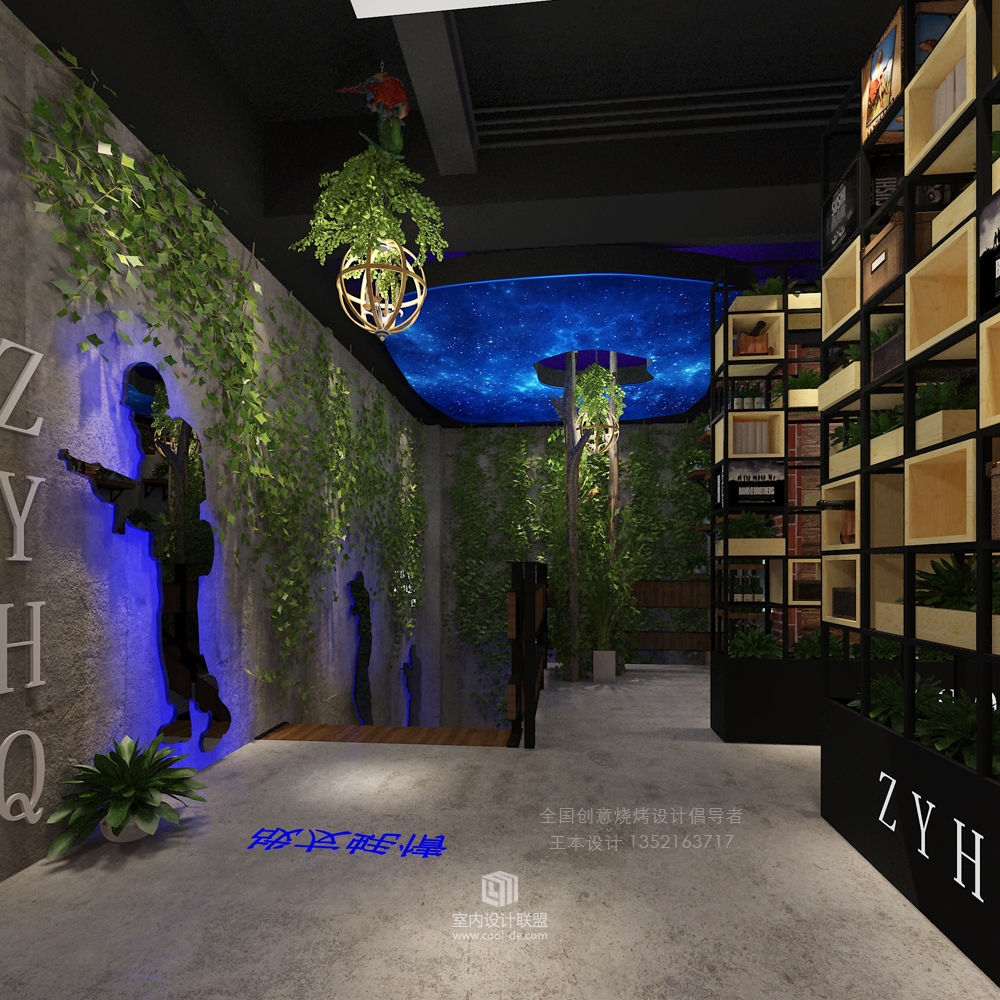 铜陵战友蚝情烧烤店重装设计案例展示，将绿色引入室内一家烧烤店-10