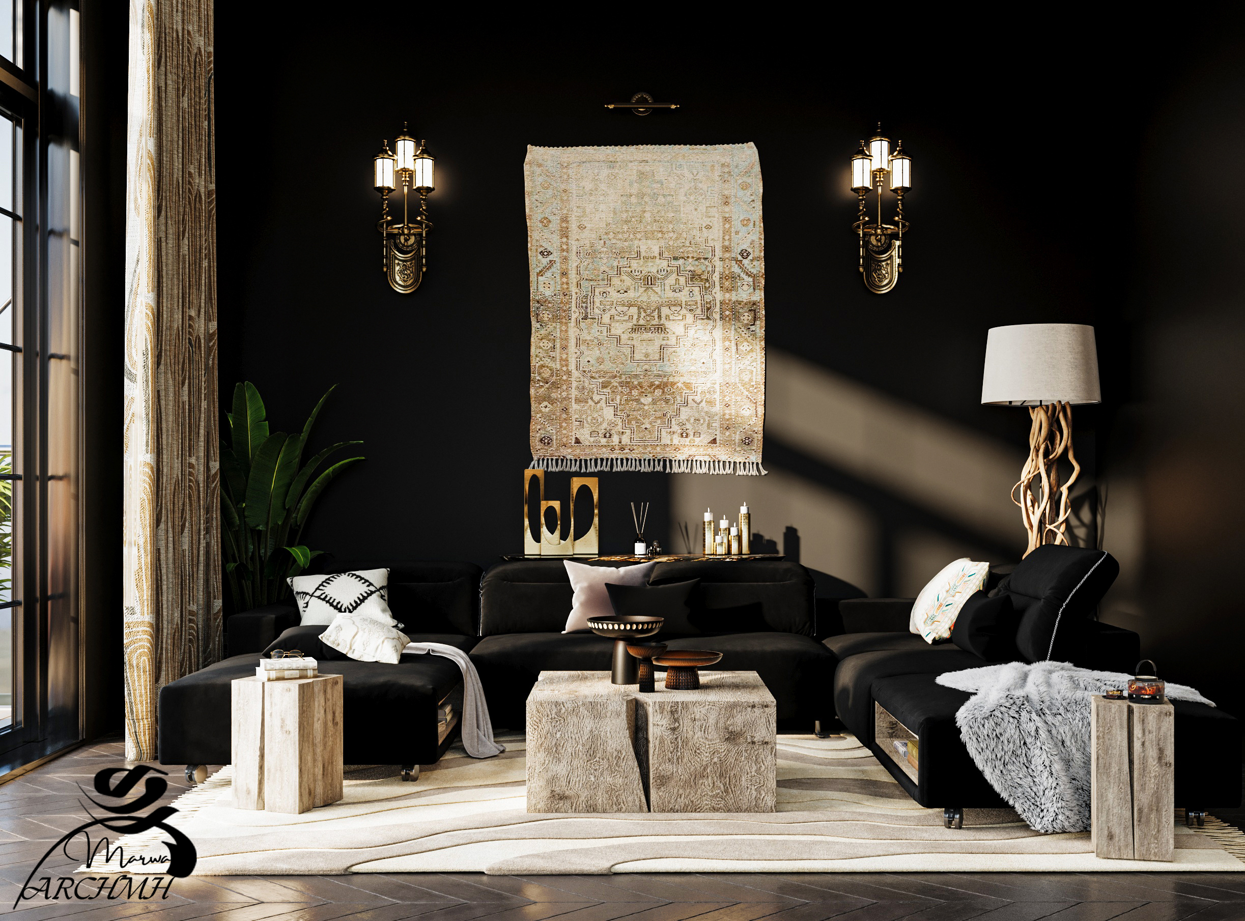 Moody Elegance | Black Interior Scene-8