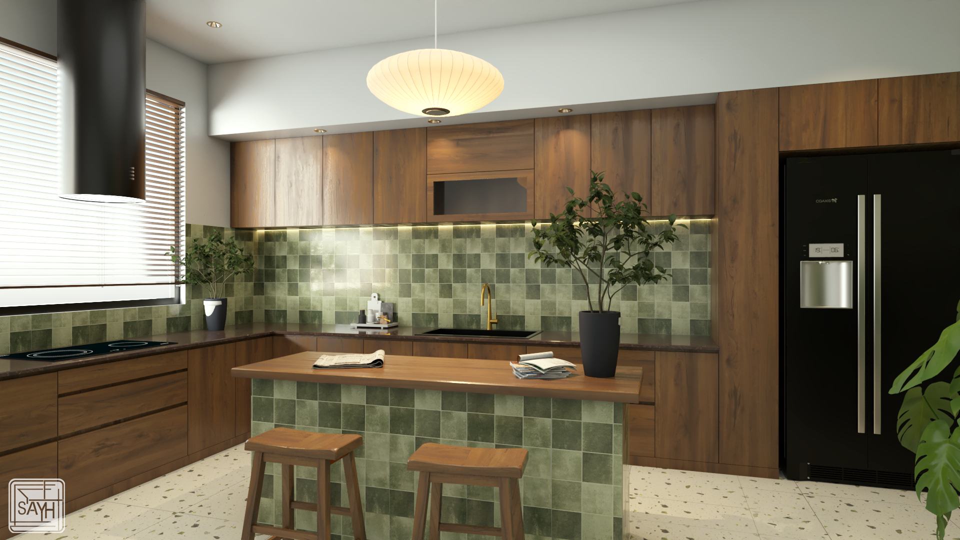 Green Tile Kitchen – A Warm Modern Retreat-19