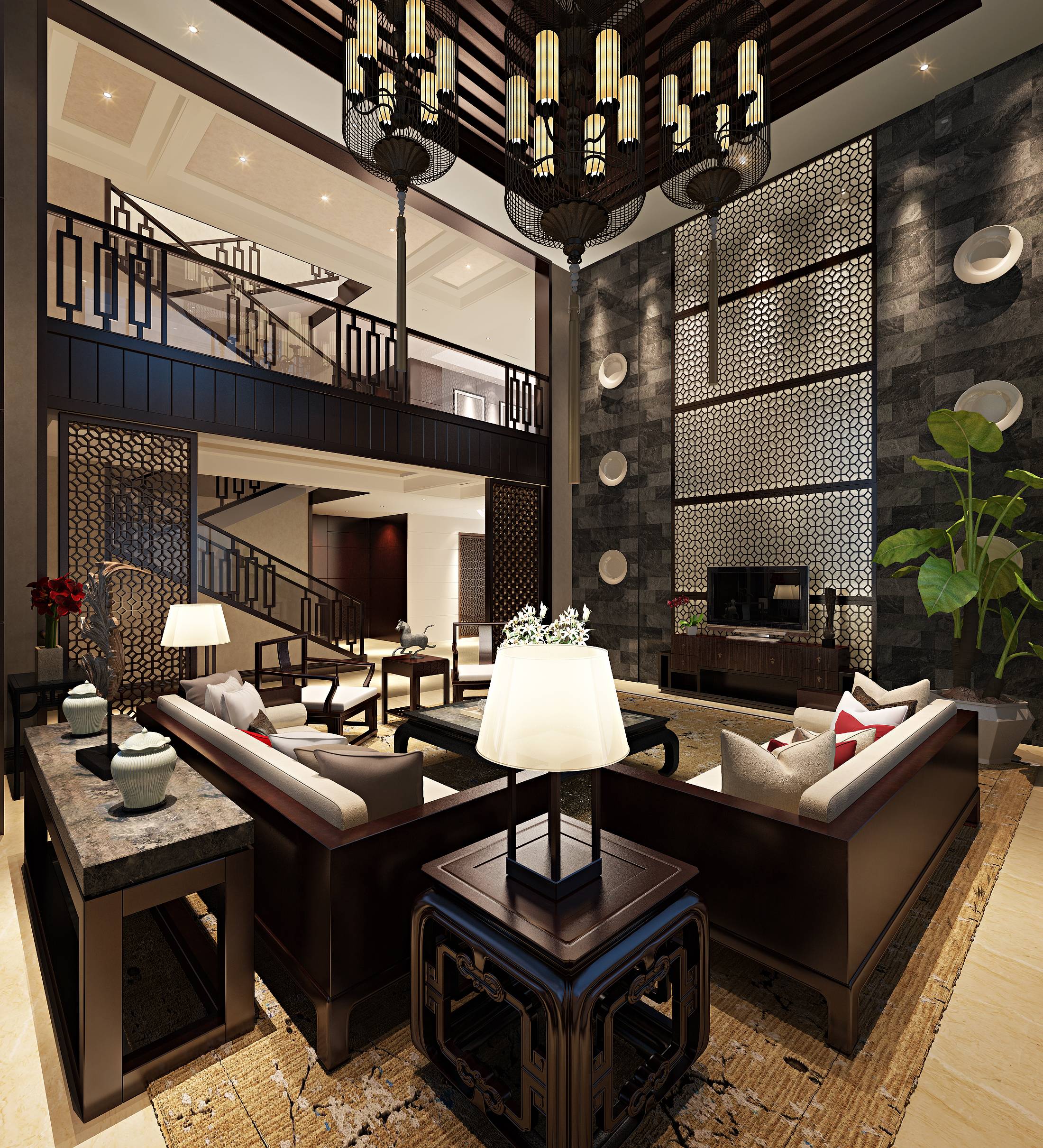 新中式 中式古典 奢华家装别墅样板房-13-4