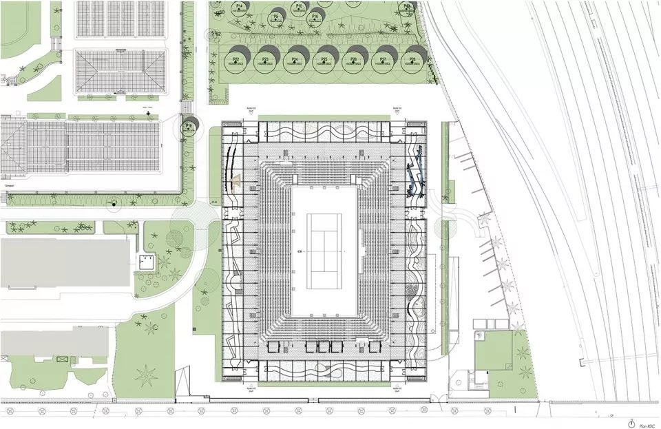 玻璃温室环绕着的红土网球场-56