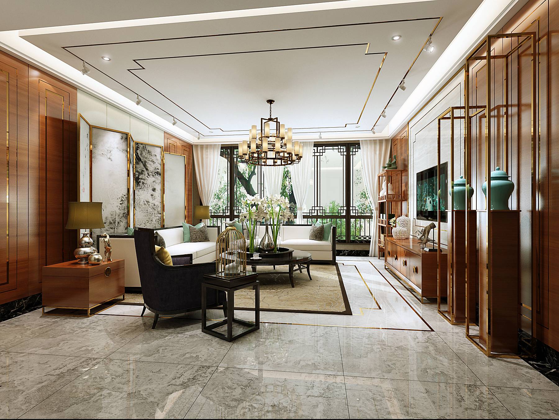 新中式 中式古典 奢华家装别墅样板房-3-1