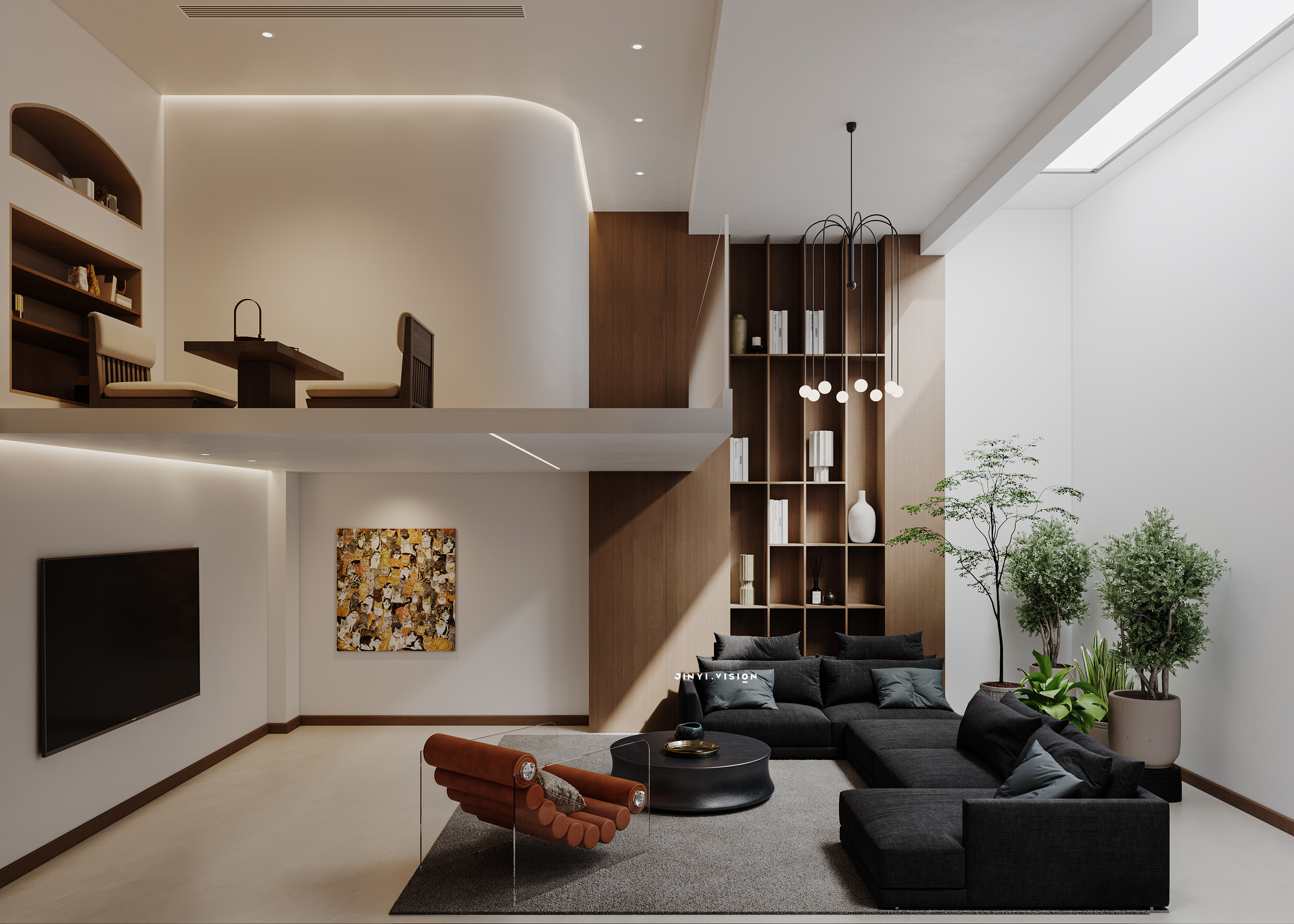 现代原木风效果图表现-4