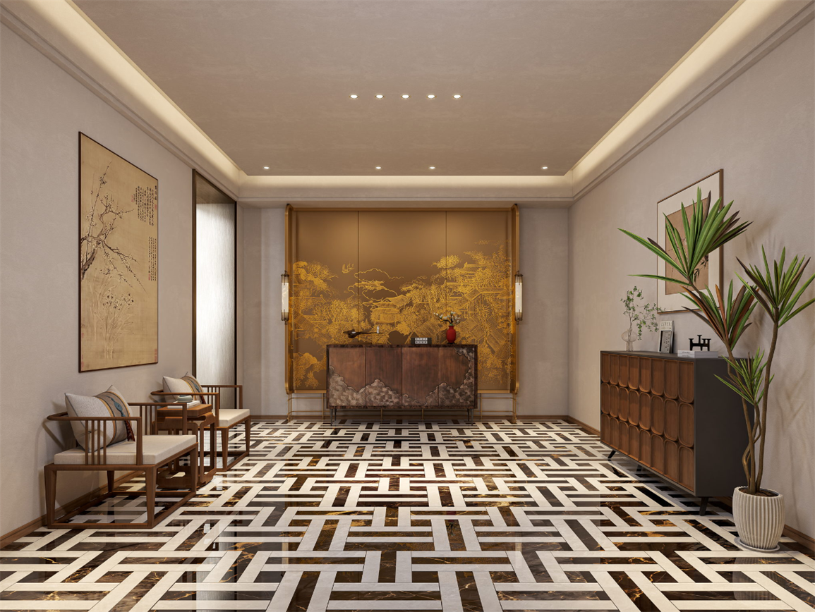 新中式挑空别墅全屋全景-5