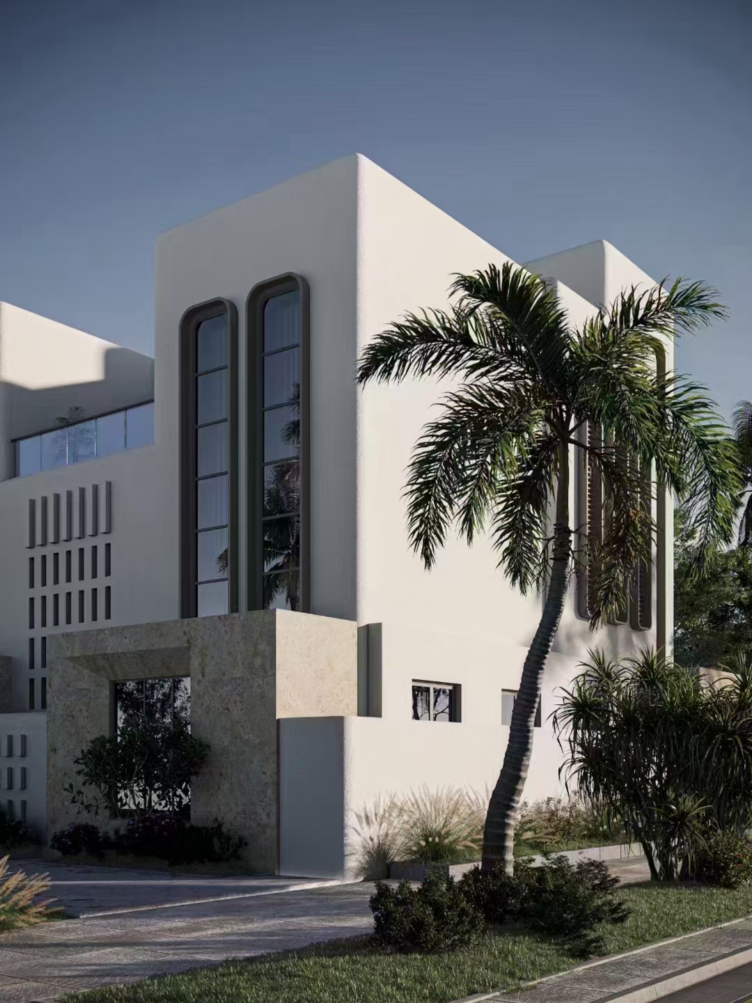 现代别墅建筑，外立面效果图-2