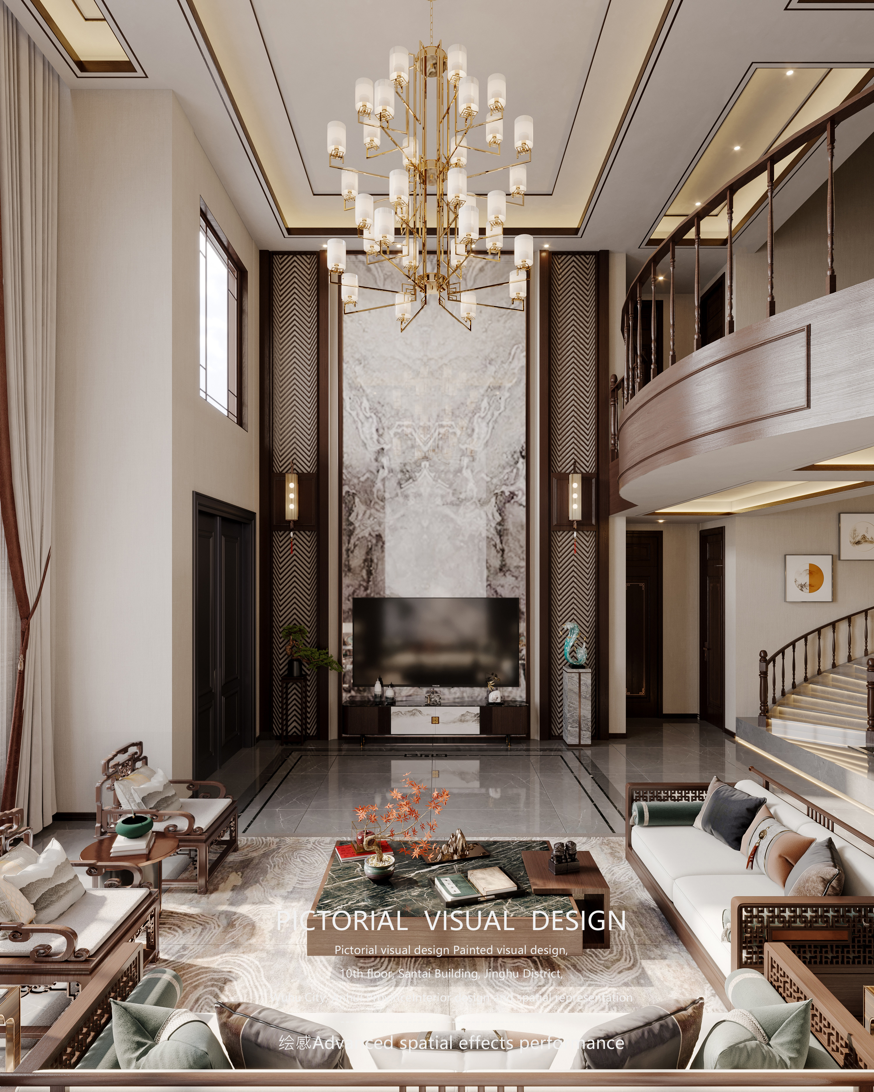 绘感视觉设计 | 新中式挑空别墅-3