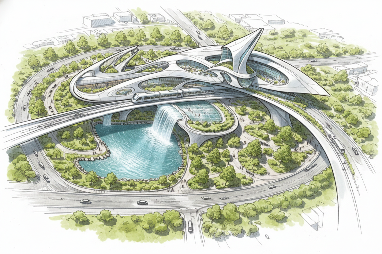 مركز بحوث ومحطة مترو ومعرض حضري-0