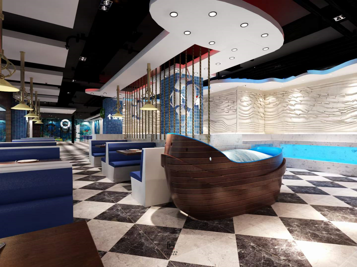 海鲜餐厅设计案例 | 把大海装点在餐厅里-4