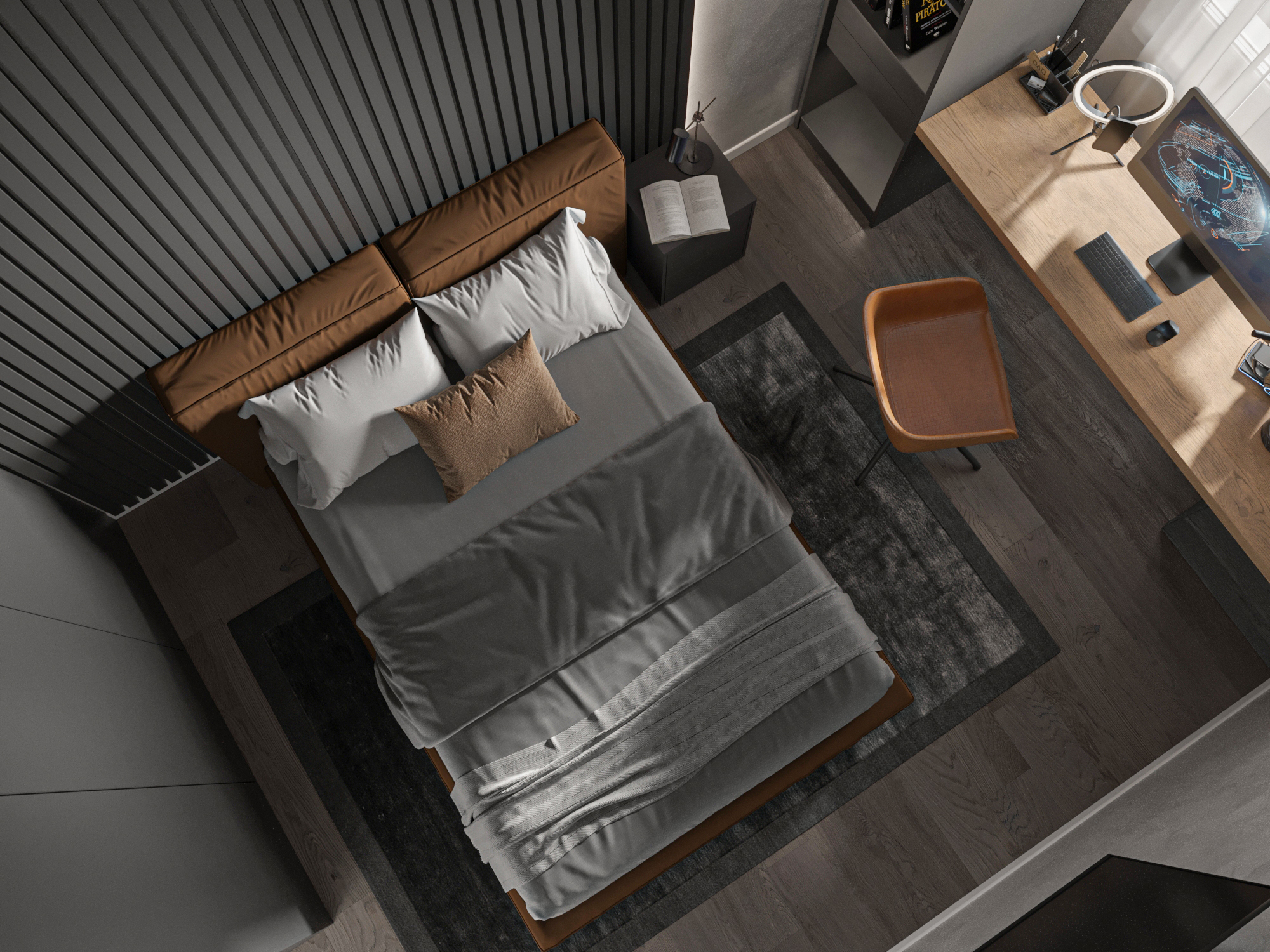 Дизайн детской спальни, в тёмных тонах для подростка-1