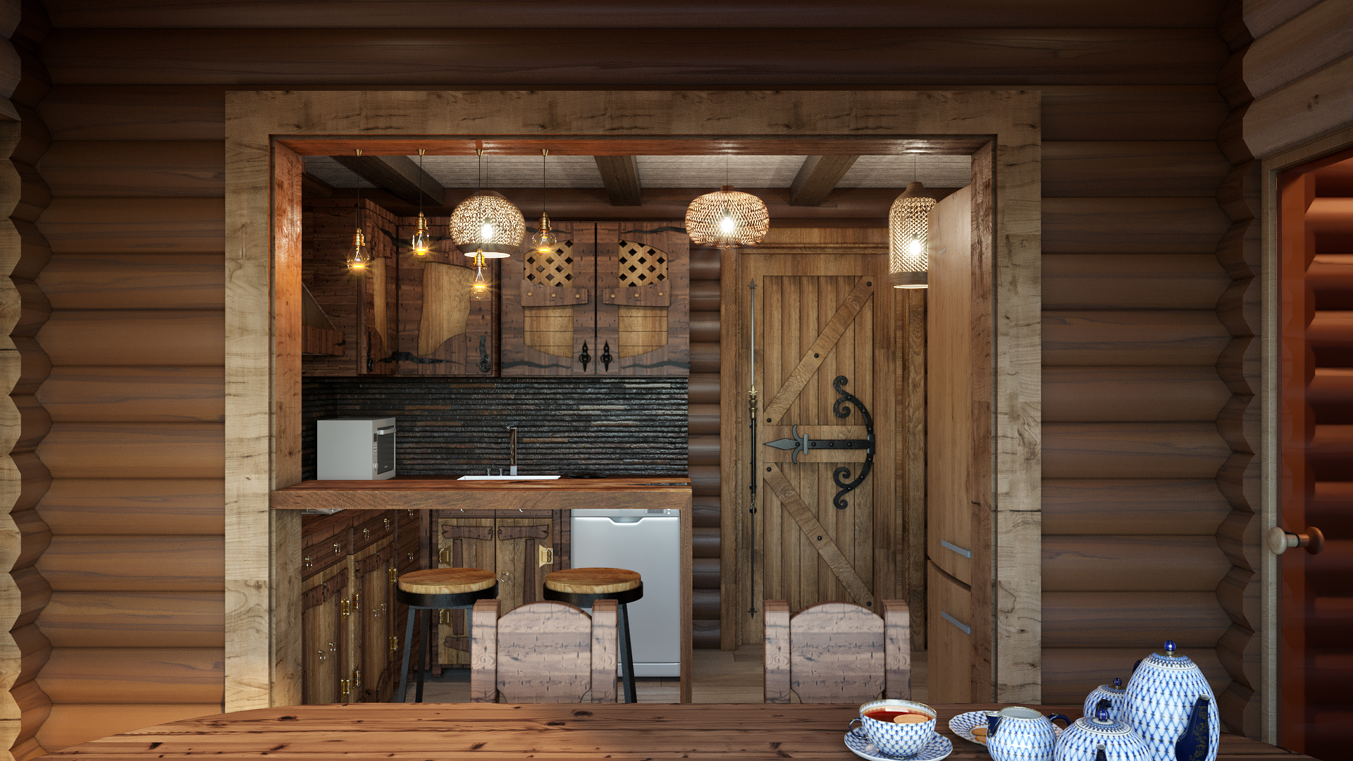 Варианты интерьера в срубе.-39