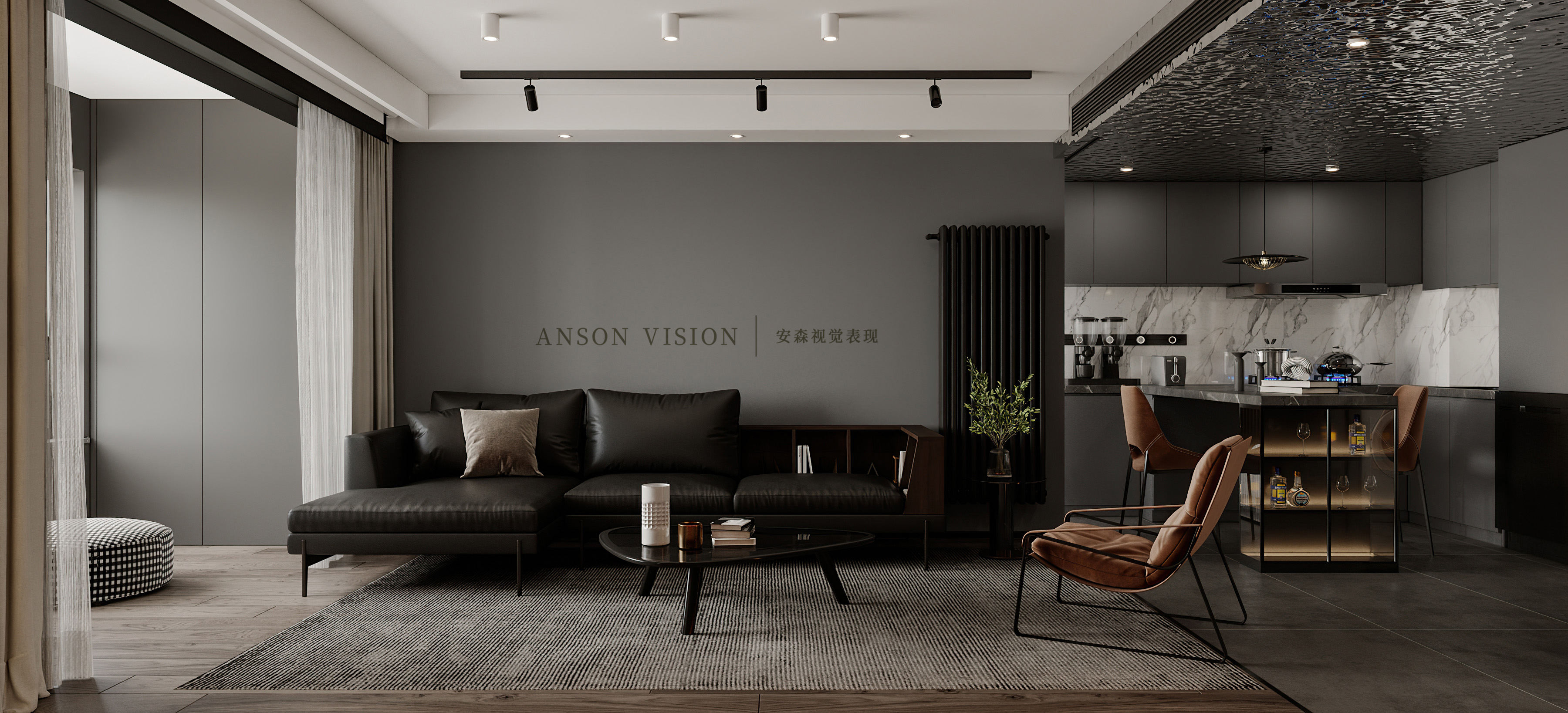 现代黑暗风客餐厅卧室设计丨Ansonvision·蒙头睡-4