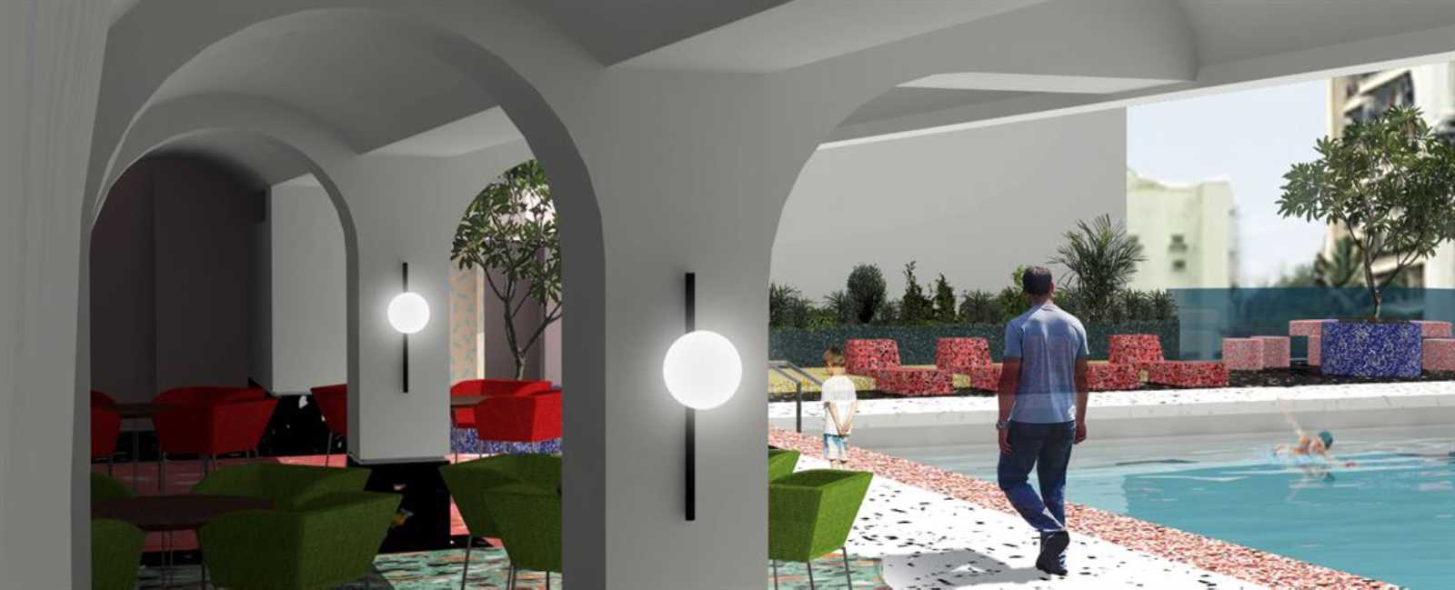 孟菲斯风格融入印度 Khar Gymkhana 泳池区域改造-5