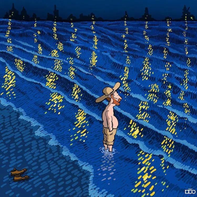 梵高生活艺术化,伊朗插画家漫画致敬经典-22