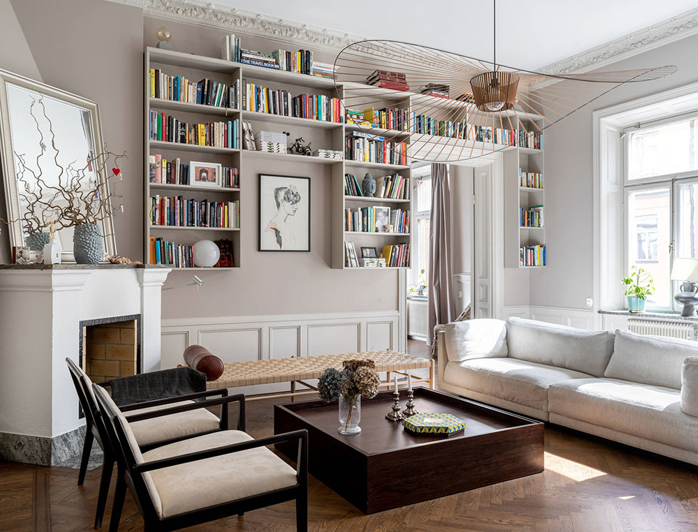 斯德哥尔摩公寓优雅图书馆设计-3