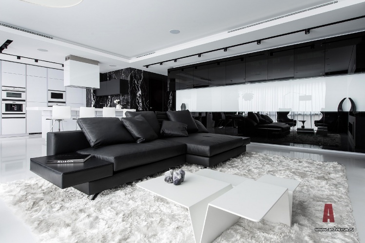 现代黑白调家庭公寓的极简风设计-17