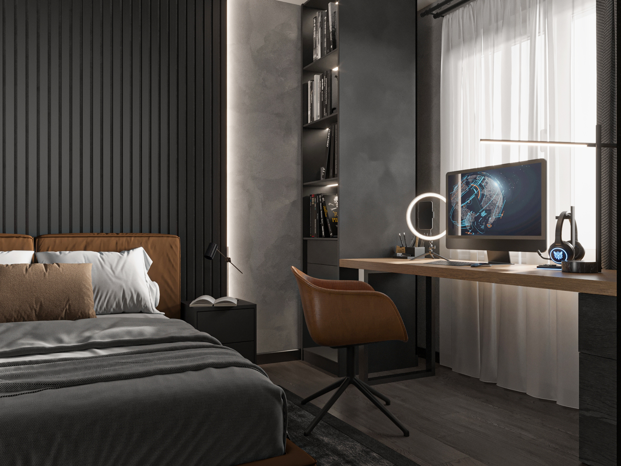 Дизайн детской спальни, в тёмных тонах для подростка-2