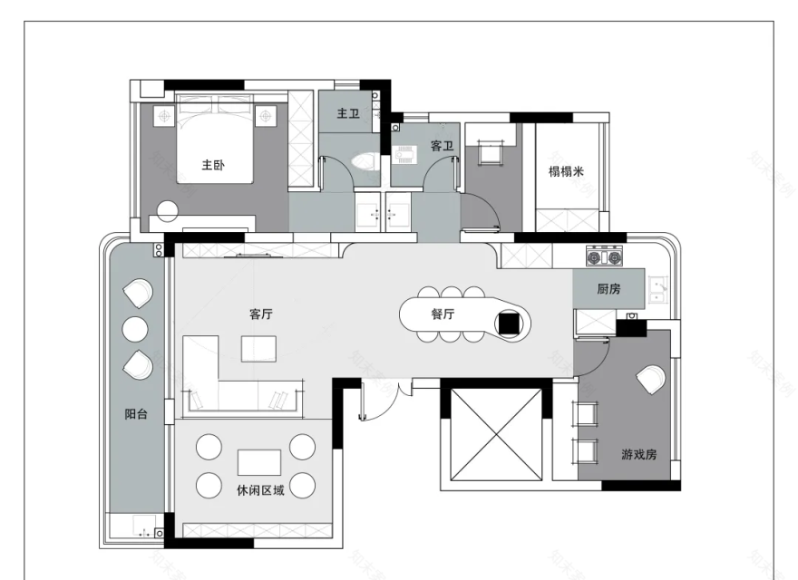 210㎡五室改三室,现代简约风家居设计案例解析-0