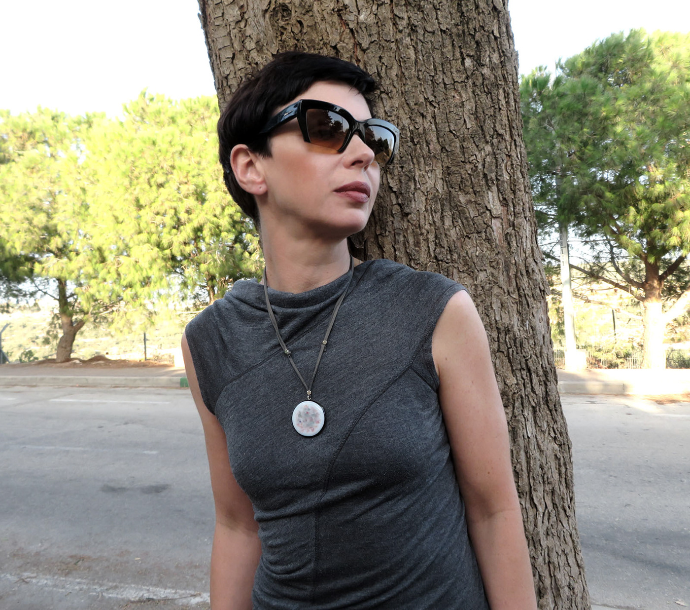 灰色粉色熔融玻璃吊坠-5