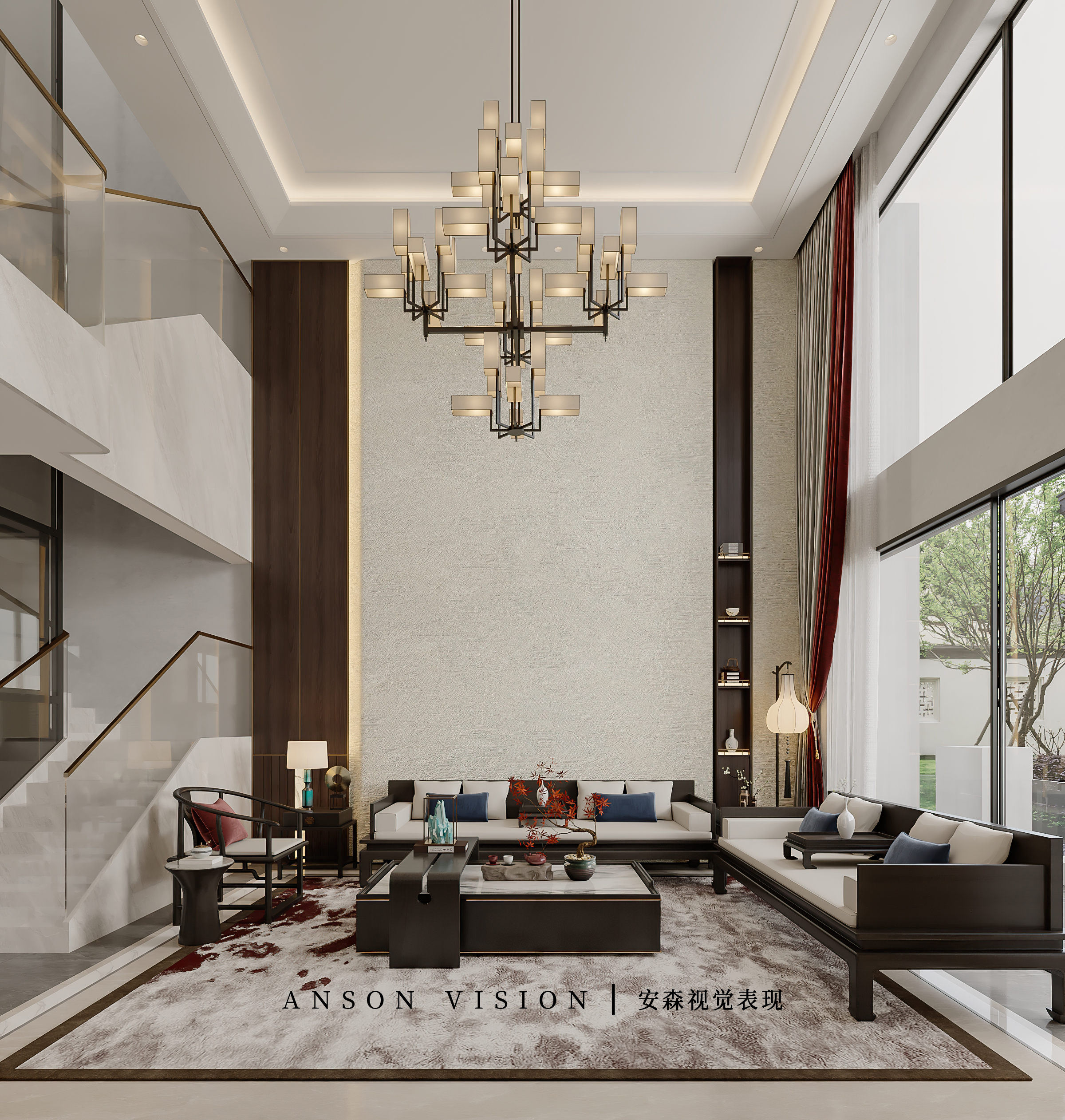 新中式别墅效果表现丨Ansonvision·蒙头睡-11