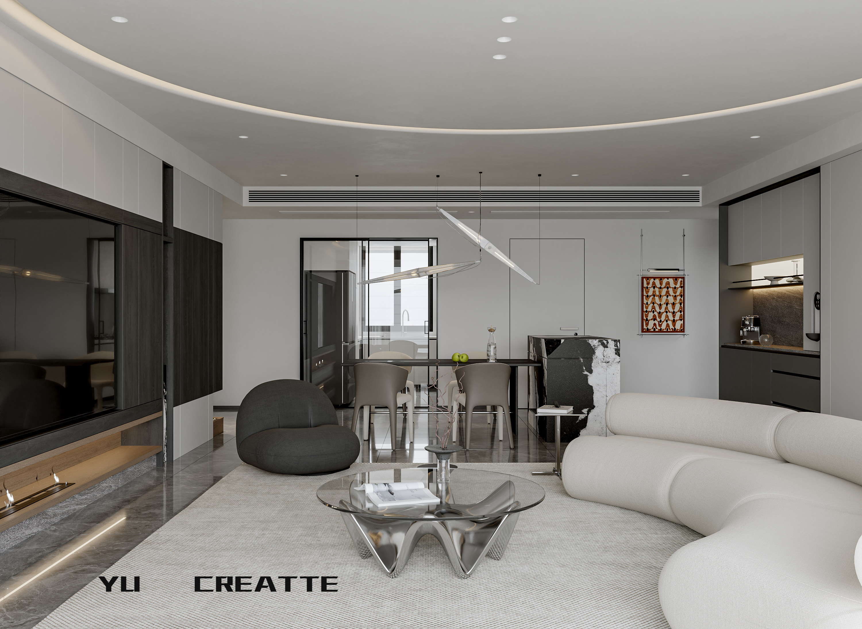 现代意式客餐厅书房-5