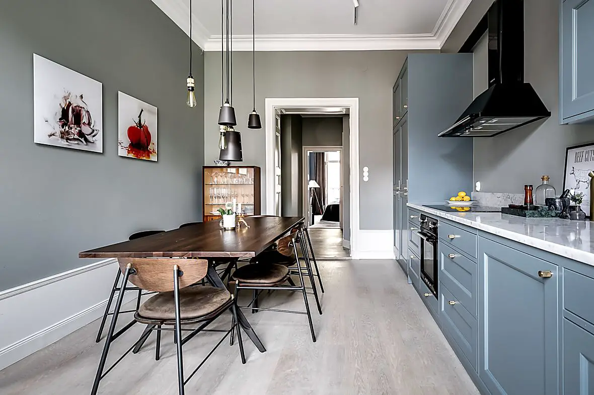 瑞典古典公寓的复古工业蓝灰色设计-5