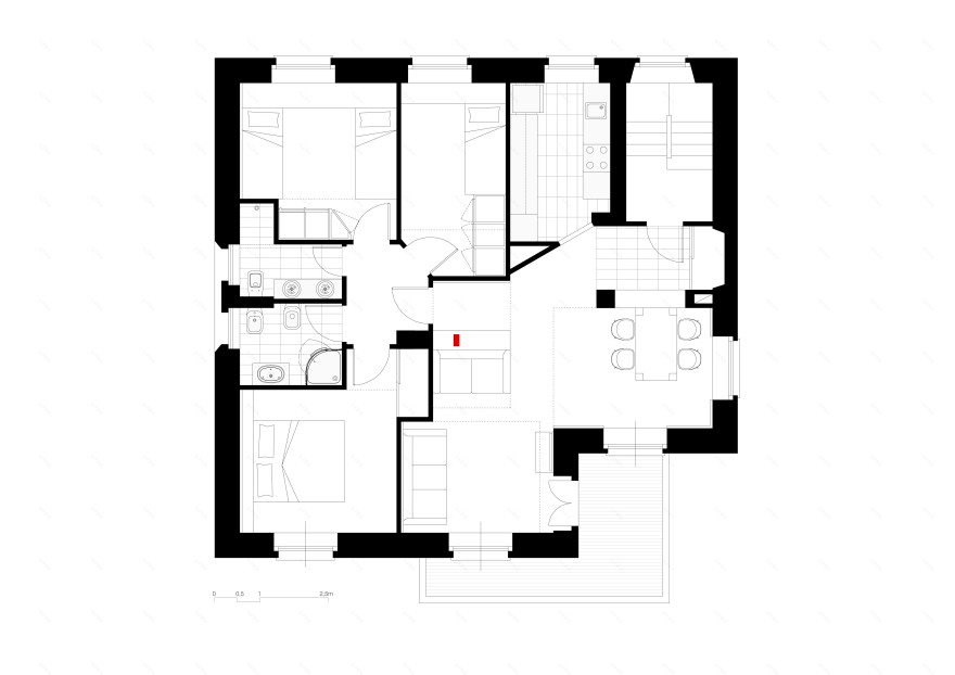 意大利"红窗"公寓,独特木构造室内空间-34