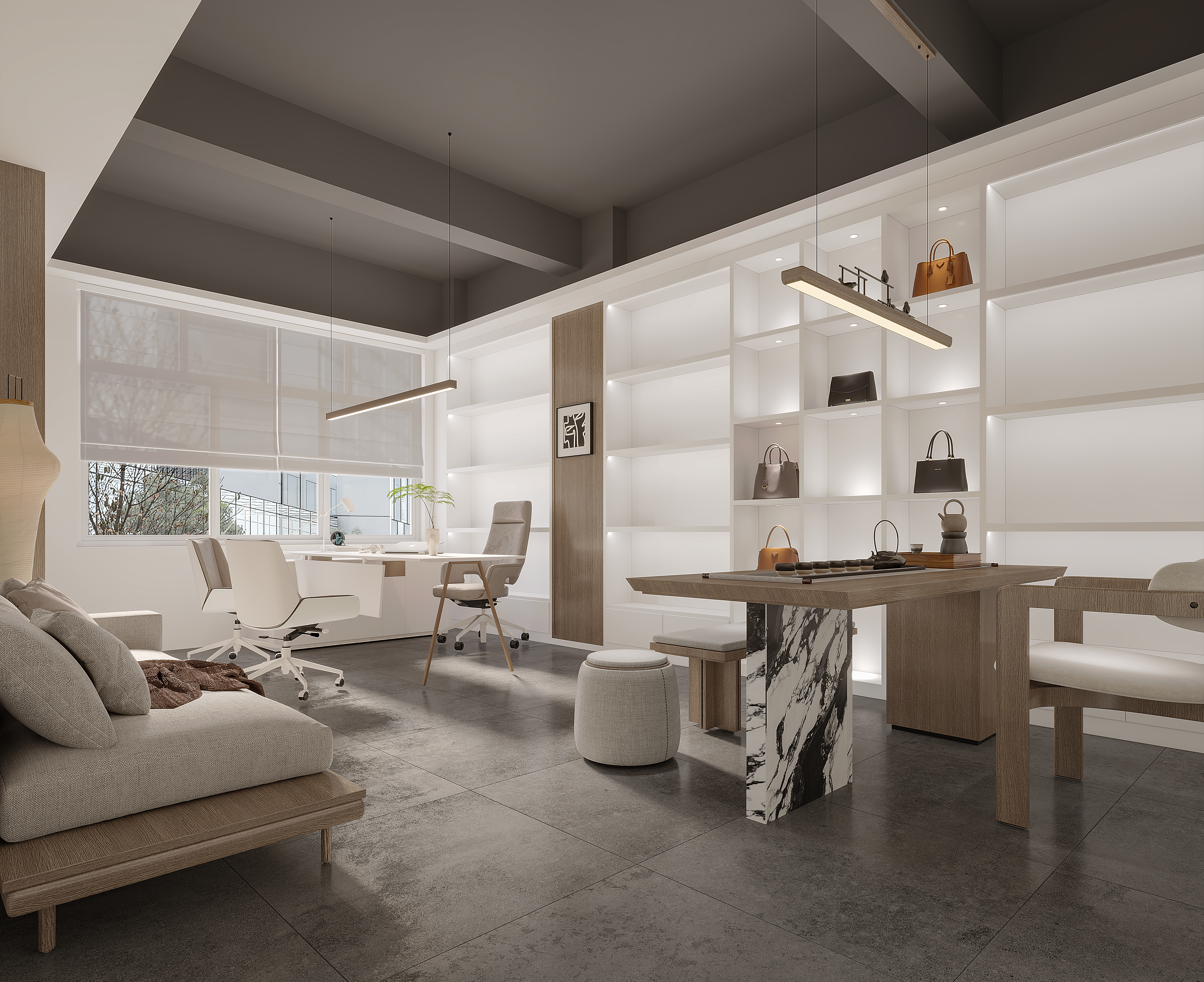 皮具公司设计|办公室|质感与温度的共生场-1