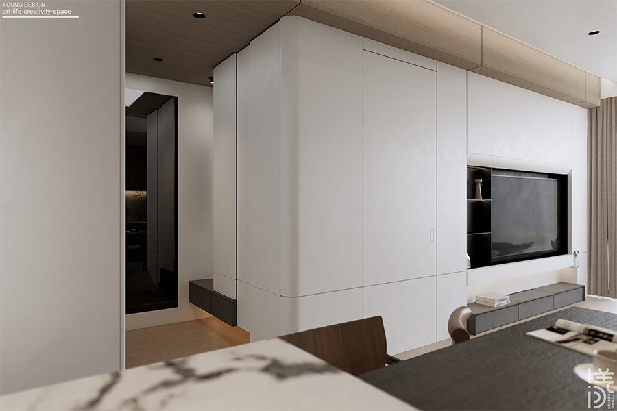 纯白与木色完美平衡,天然肌理邂逅简约线条,诠释意式极简静谧之家丨深圳漾空间设计有限公司-14