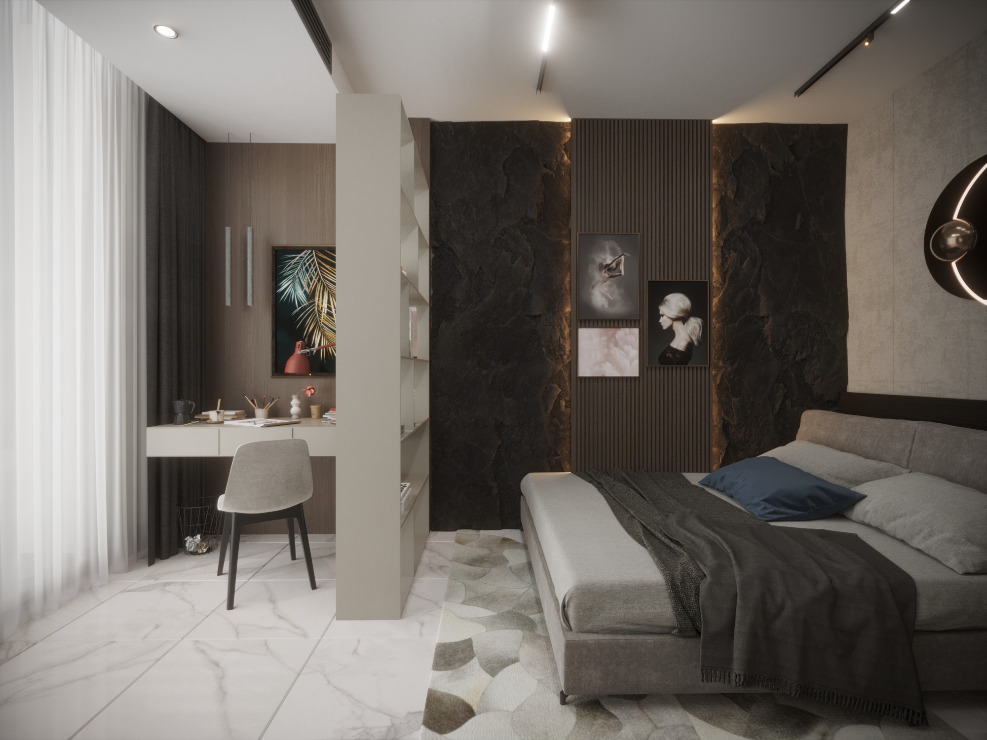 Master Bed Room with Bath Room and balcony Villa Modern-3