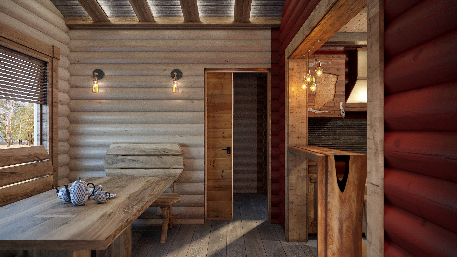 Варианты интерьера в срубе.-45