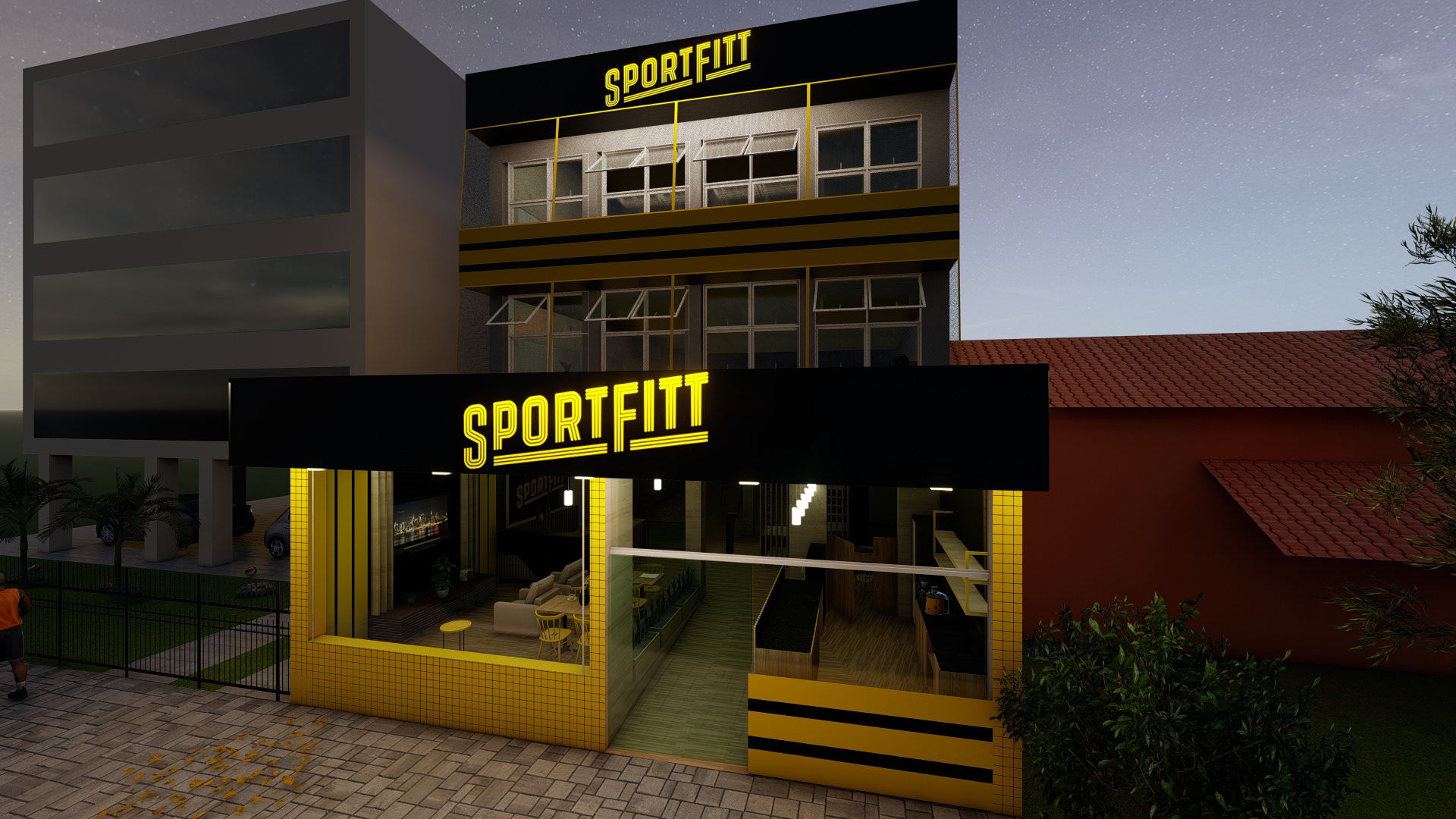 Modelagem e Render - Fachada Academia Sportfitt-3