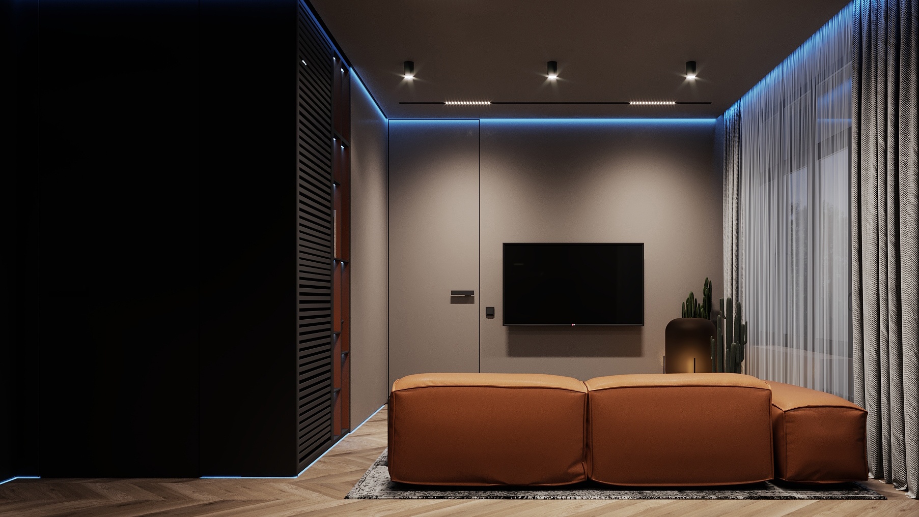 俄罗斯 74㎡深色系空间设计-2