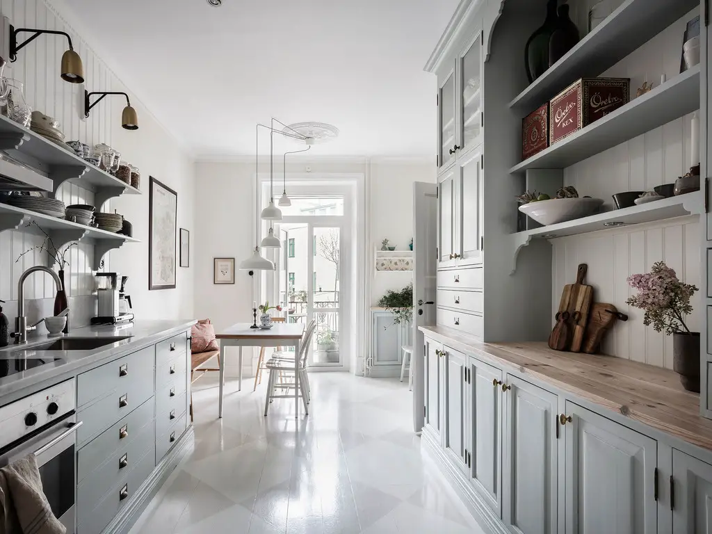"瑞典古董公寓的灰色乡村厨房设计"-1