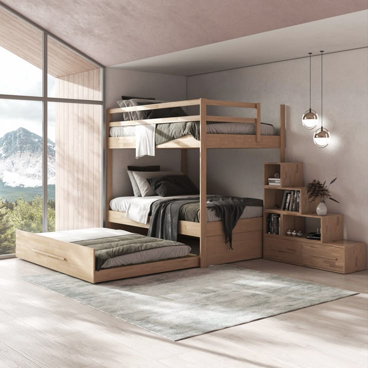 100m²小房子舒适双层床卧室设计-15