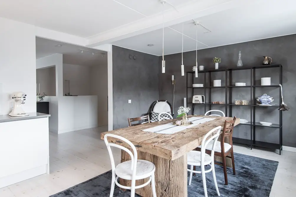 北欧风尚 | 原始木桌与炭灰色墙壁的完美搭配-5