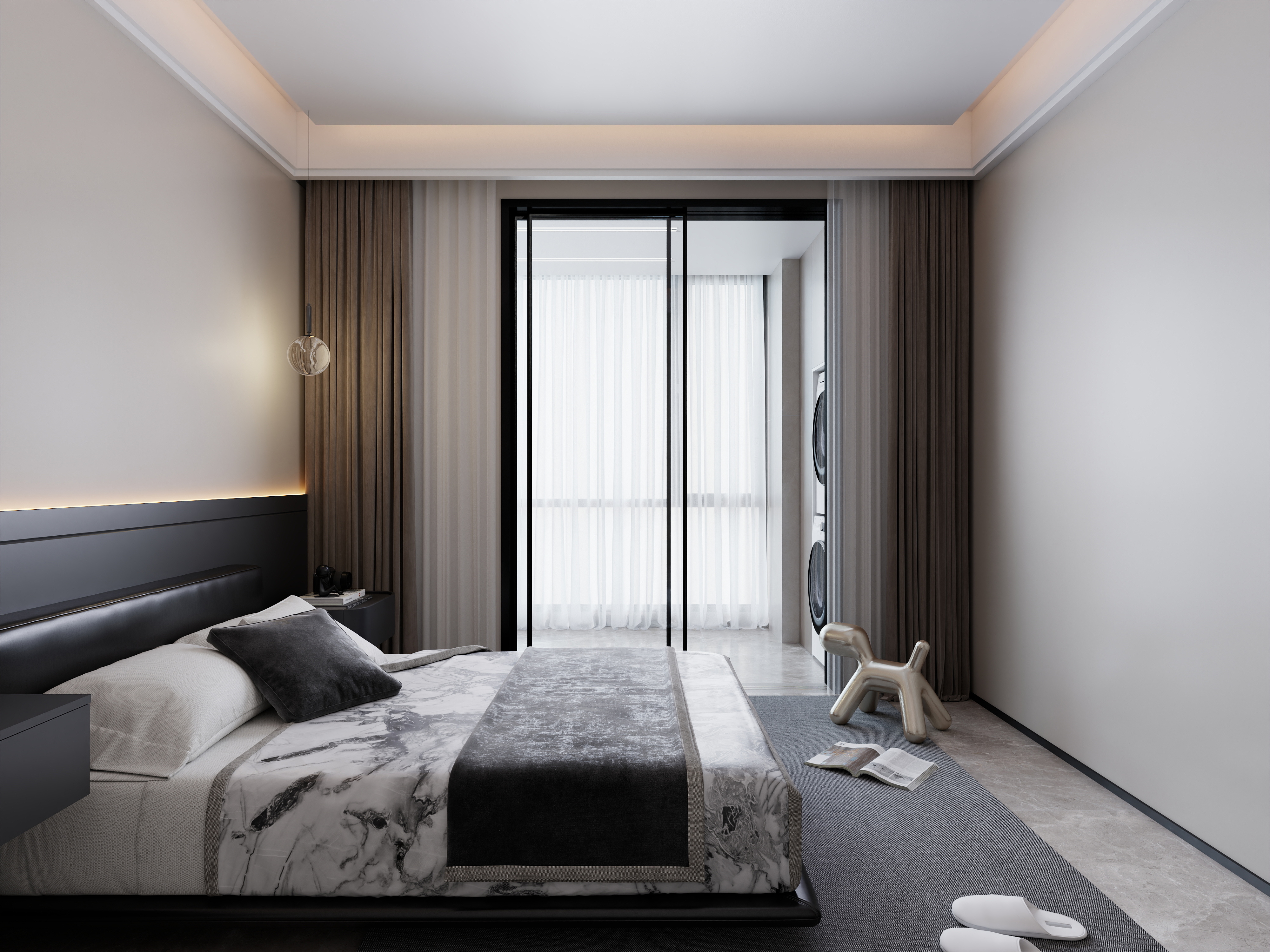 酷家乐现代意式卧室+书房效果图-3