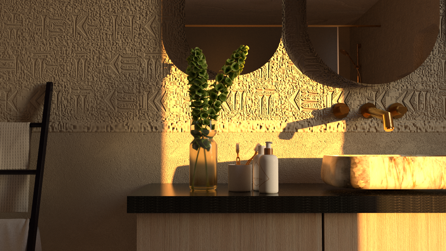 Bathroom with Cuneiform language design-5