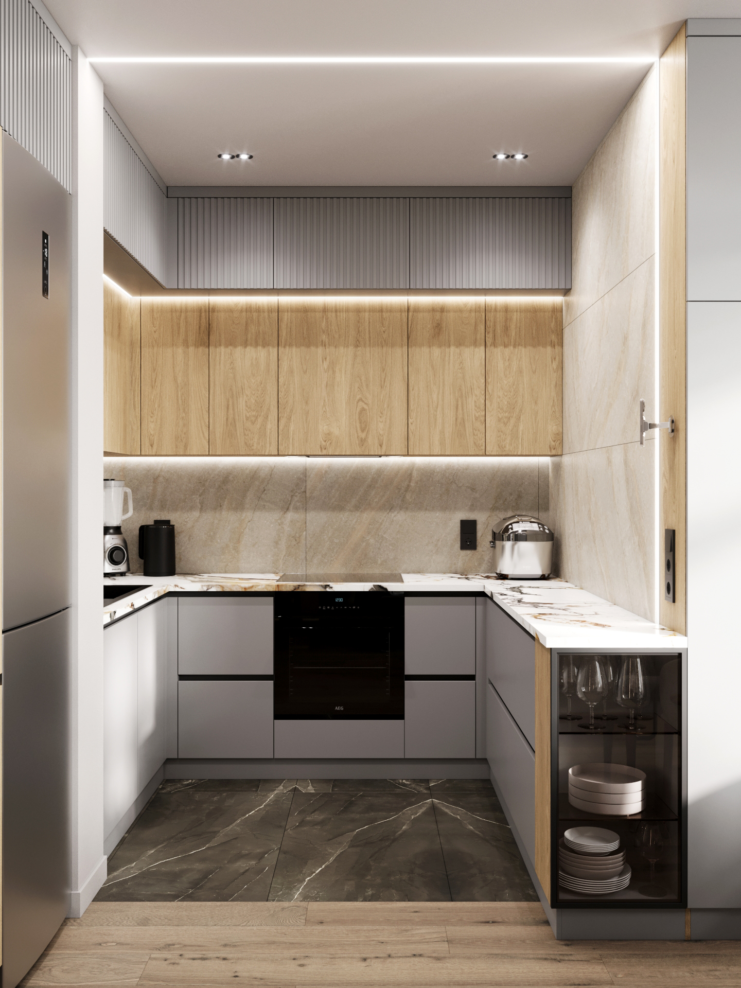 Кухня-гостиная с множеством систем хранения-4