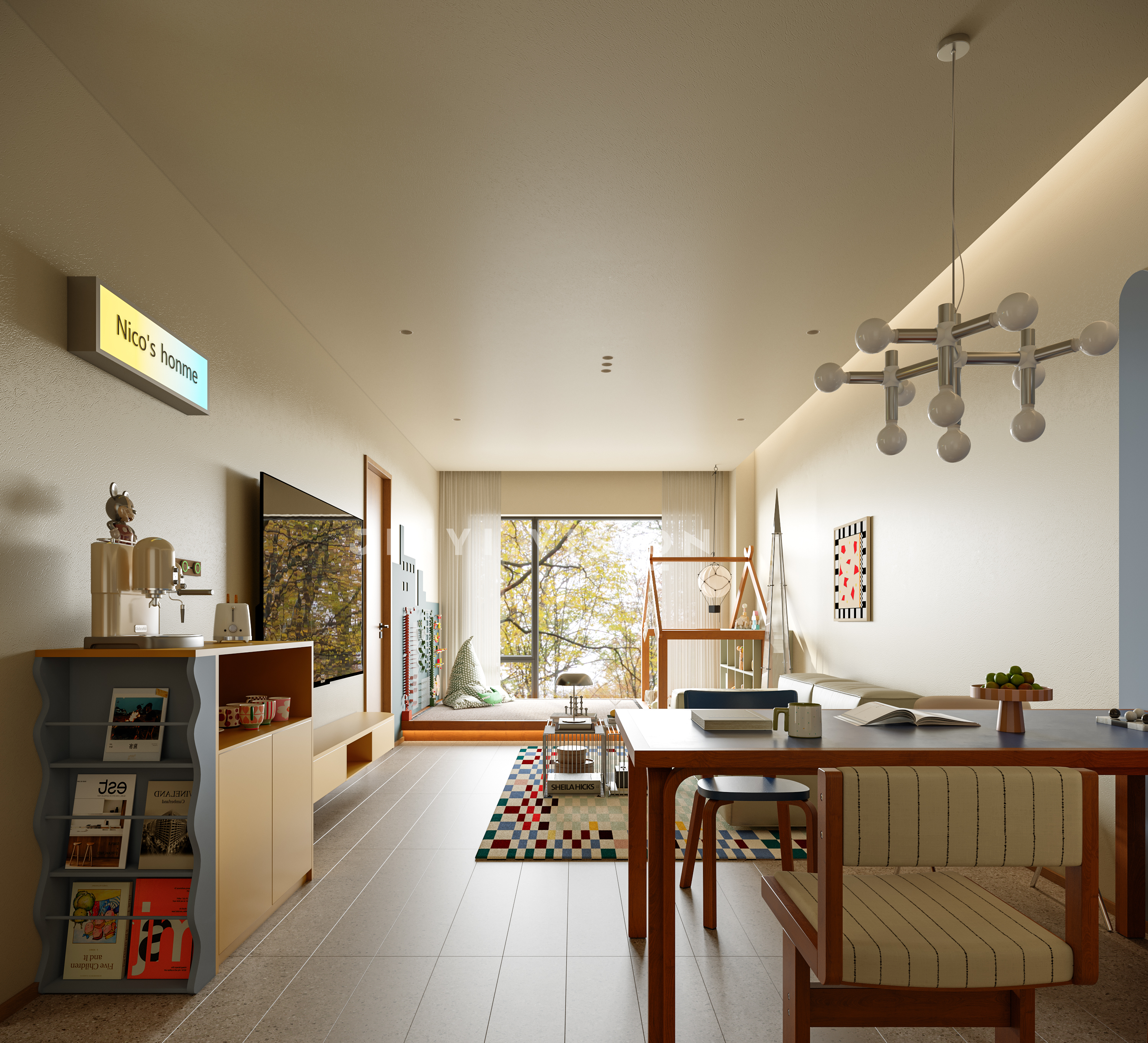 撞色 + 童趣装置，家是会发光的游乐场-3