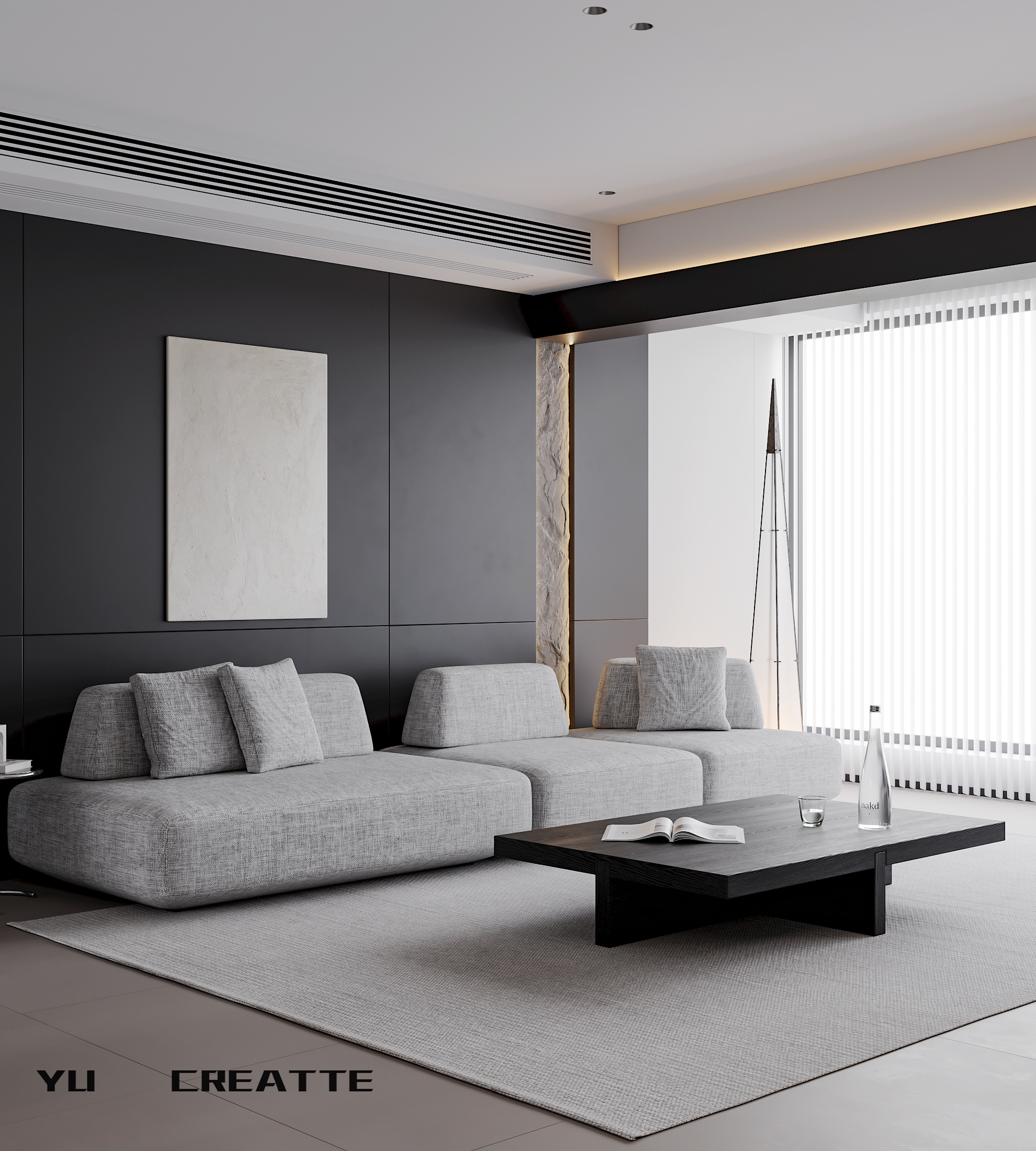 现代黑白灰极简客餐厅丨近期表现-2