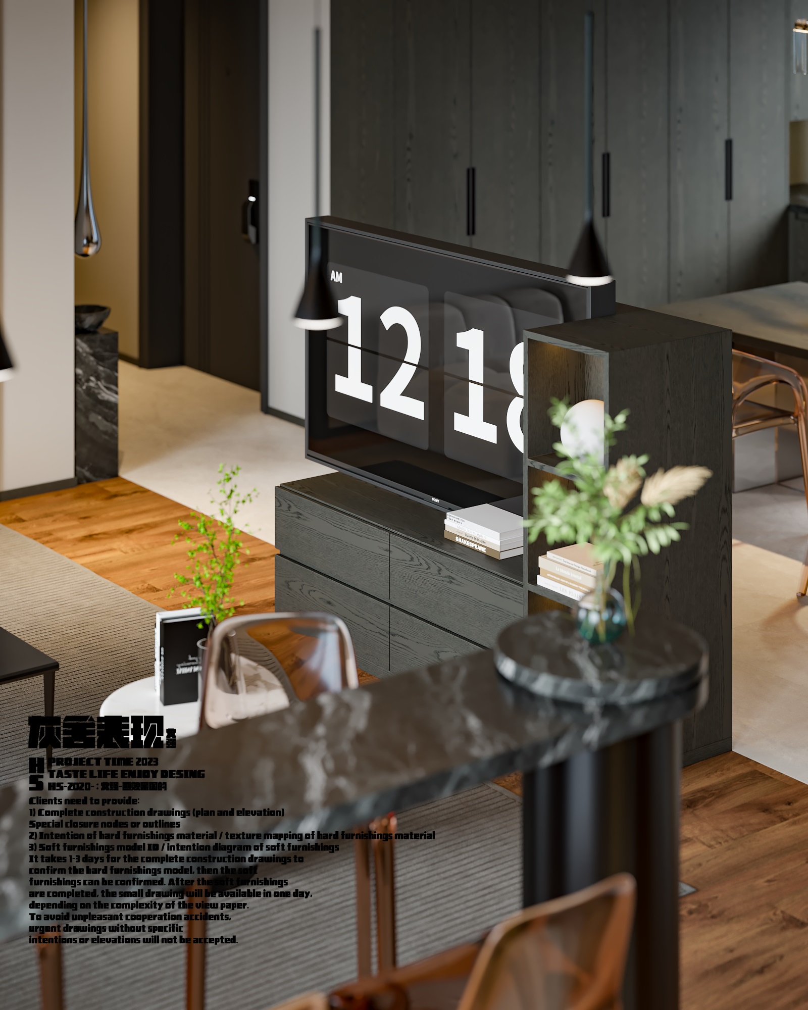 暗黑风大平层装修效果图丨灰舍表现-2