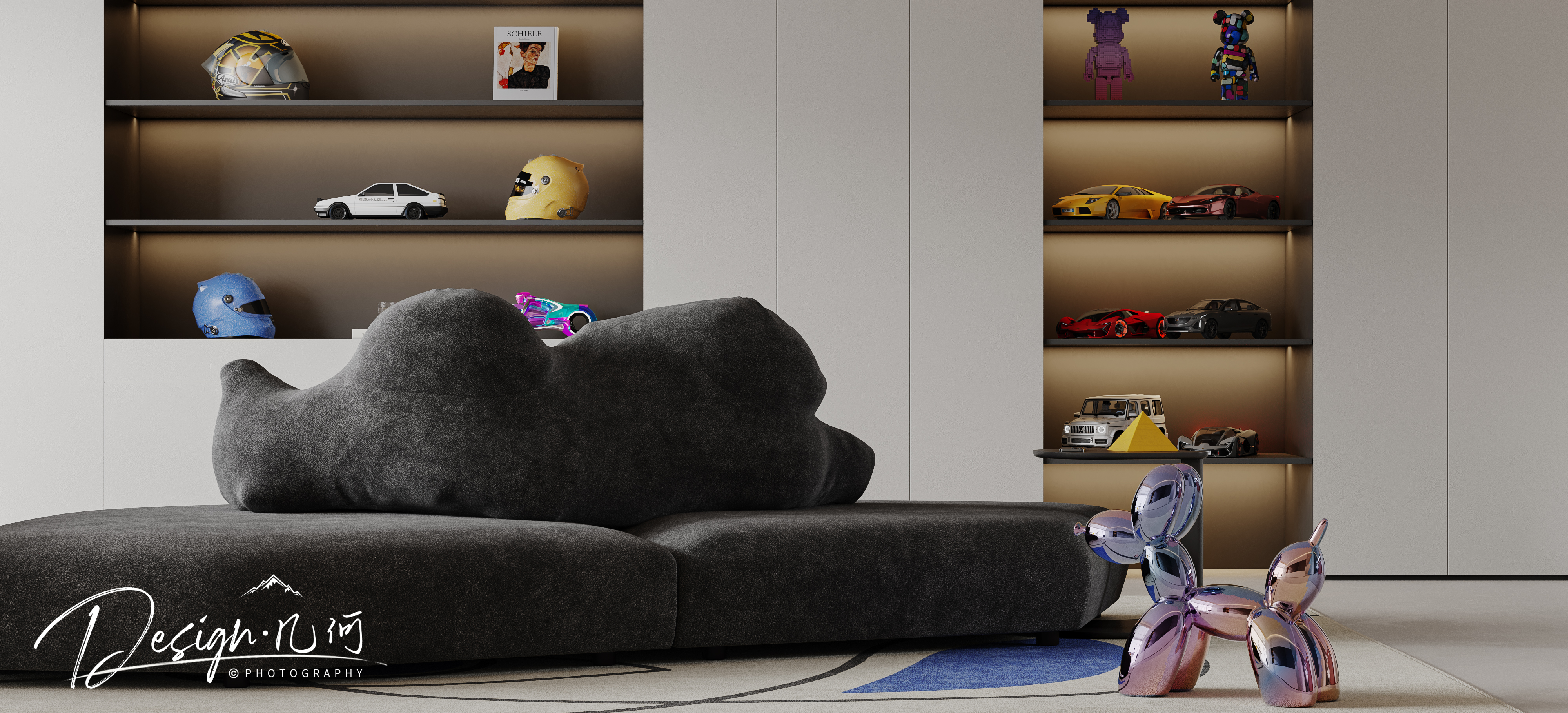 几何空间视觉表现 | 国悦府现代蒙德里安色系客餐厅-8