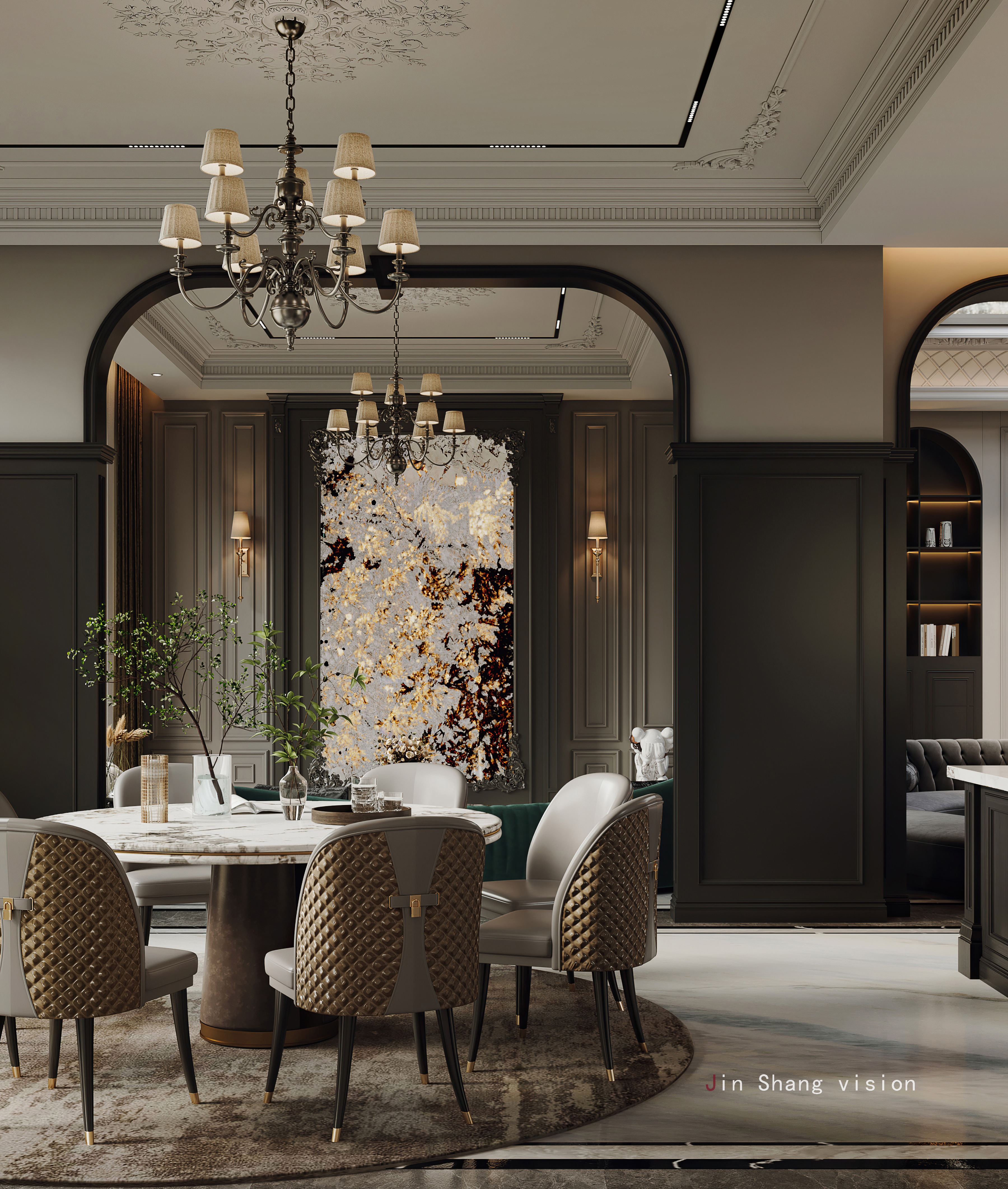 轻奢法式复古客餐厅设计-15