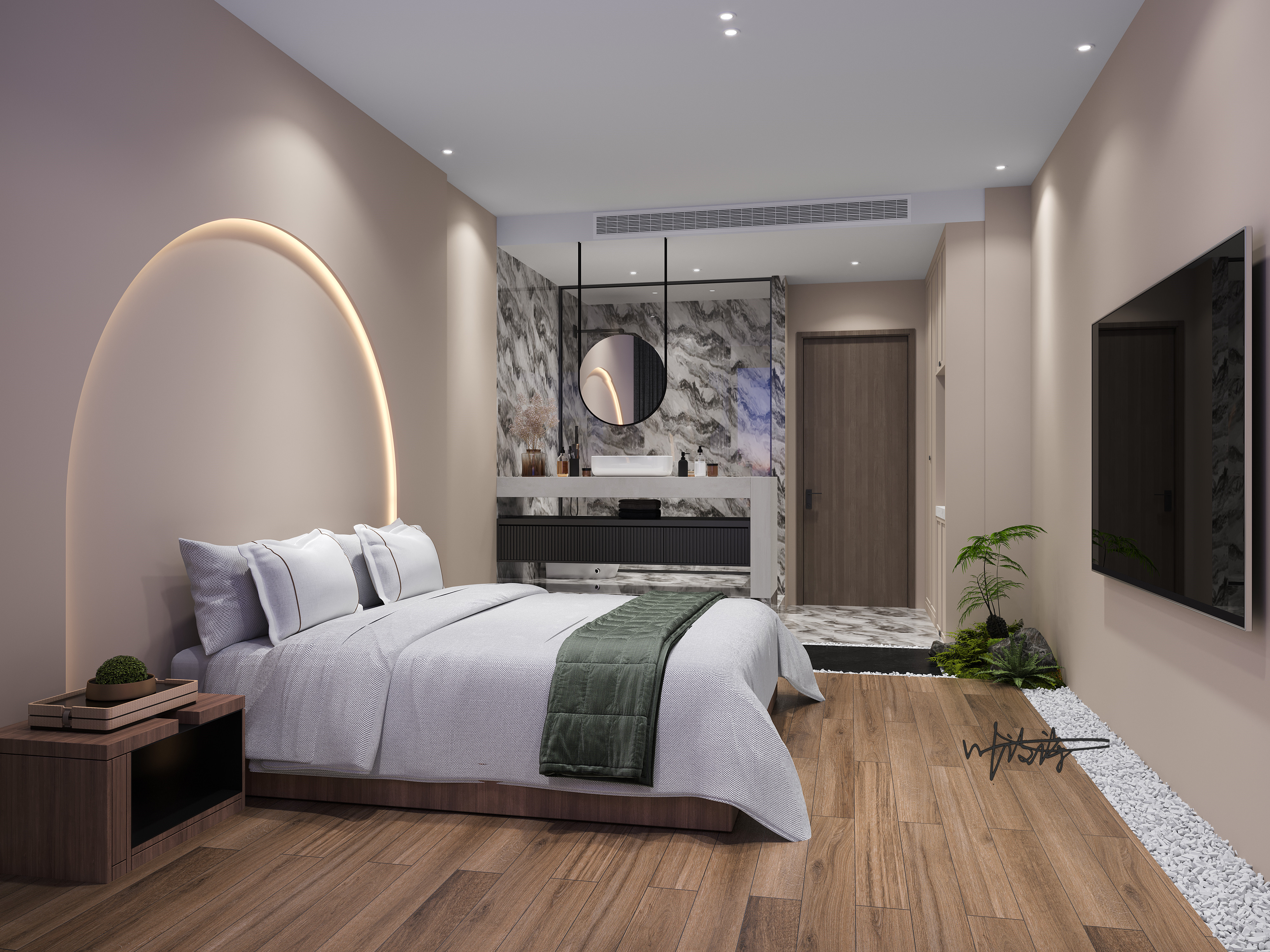 酒店设计|原木酒店客房，演绎简而不凡-5