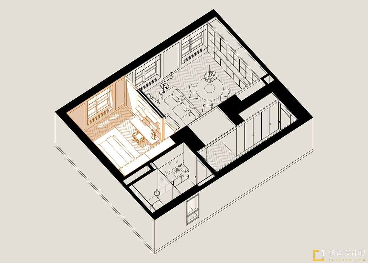 胡桃木+灰橙  意式质感空间设计！-17