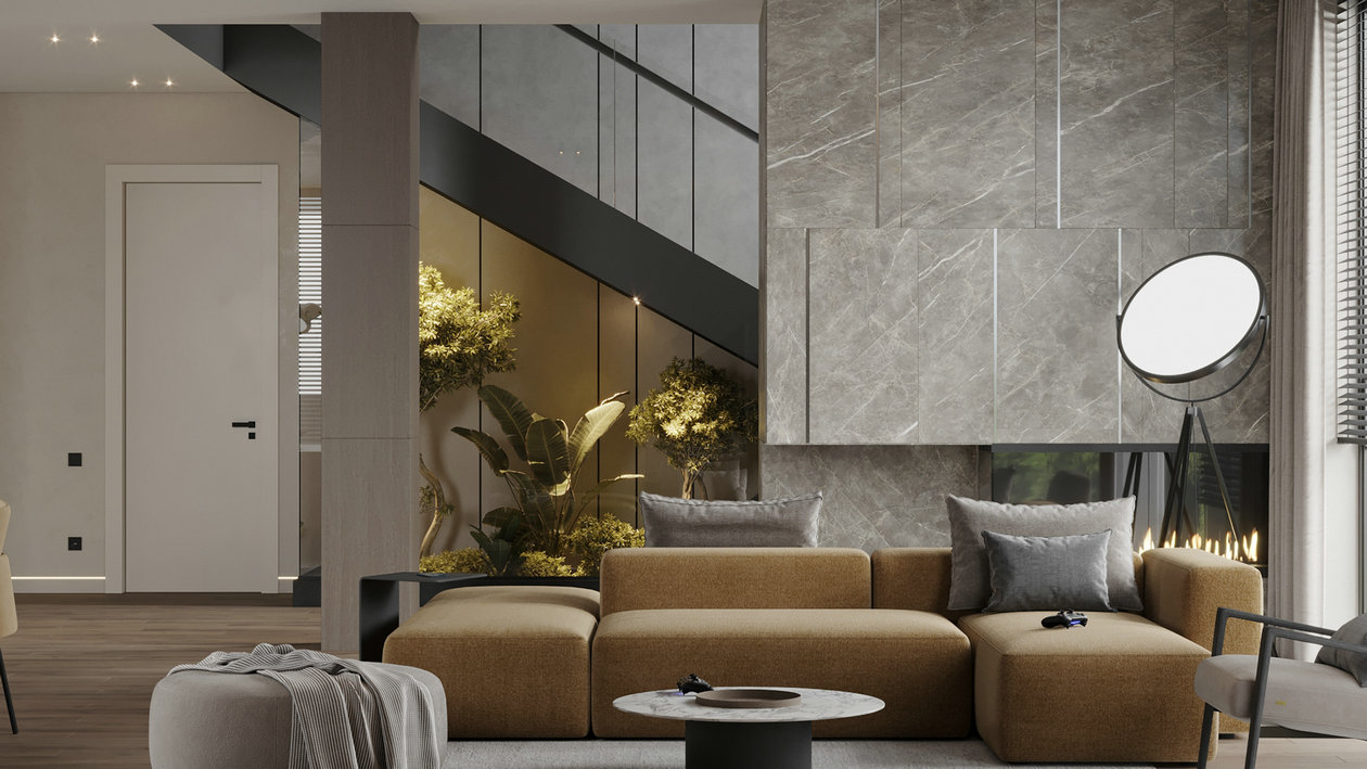 胡桃木与黄色打造的优雅空间-2