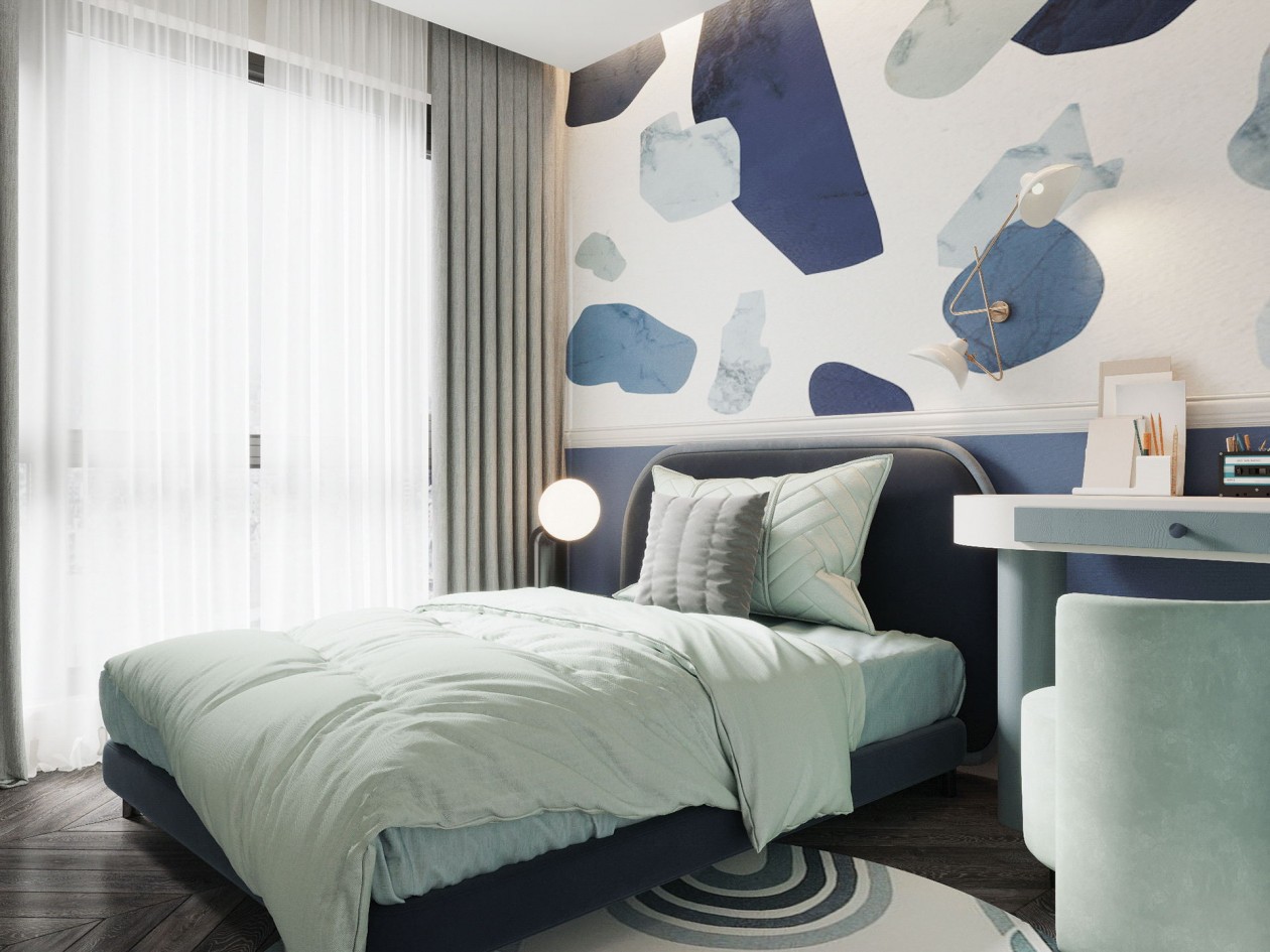 蓝色+白色 构造凉爽舒适的住宅空间-17