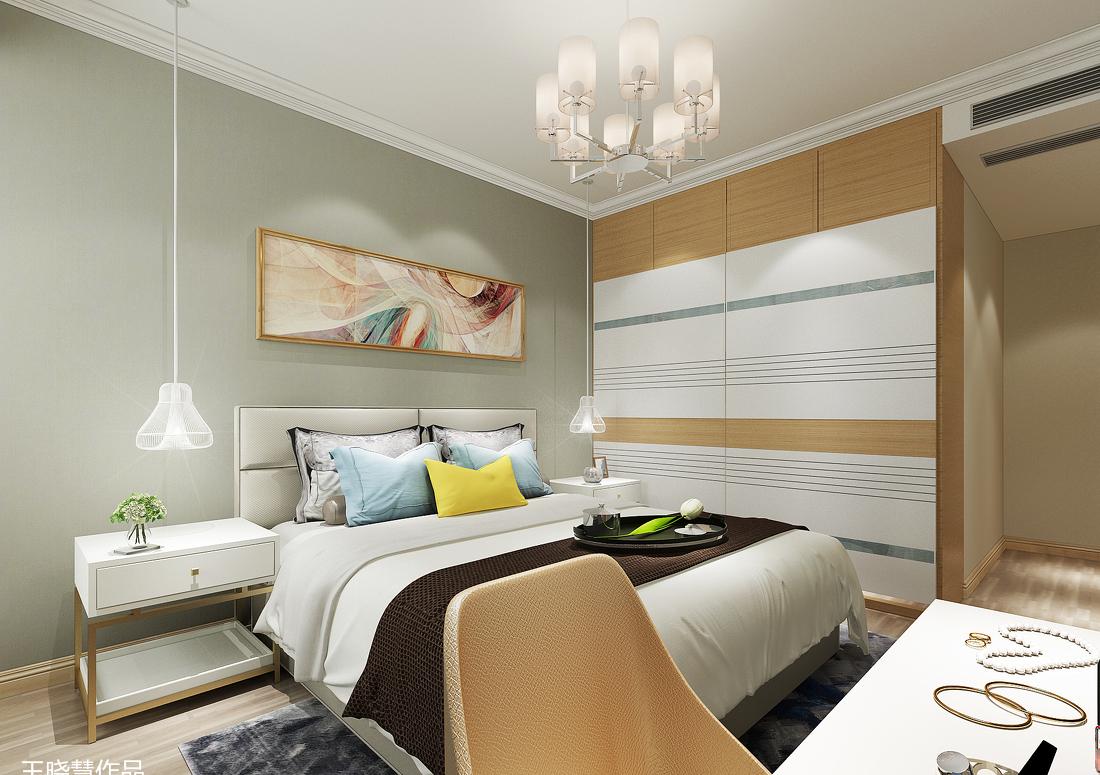 
简约北欧隐形门木纹电视墙隐形门卧室 -11