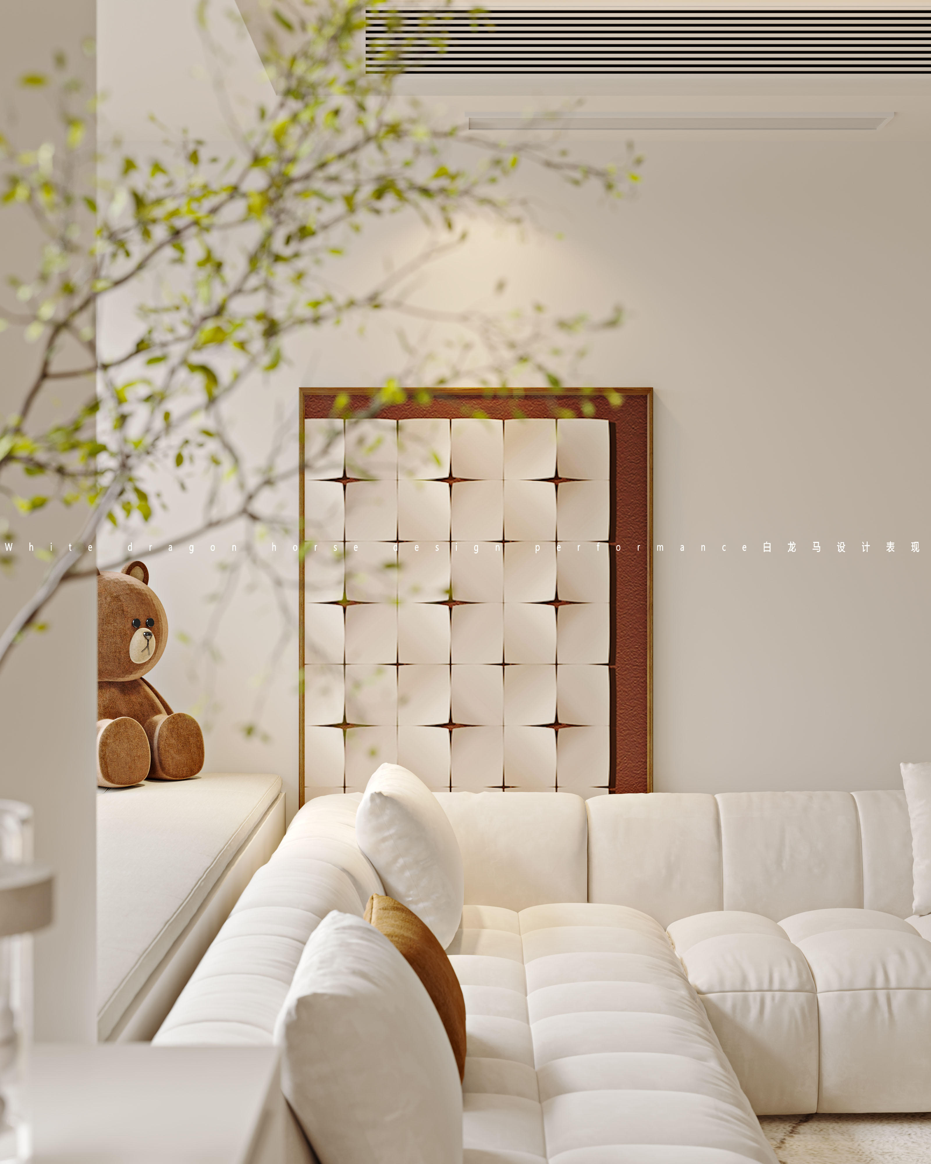 奶油风客餐厅卧室——白龙马效果图-0